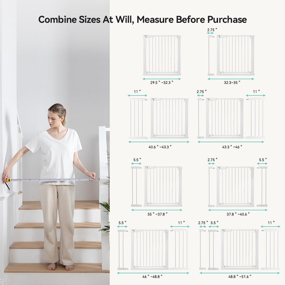 29.5-51.6'' Extra Wide Baby Gate, Caveen 30''H Safety Doorway Gates Pressure Mounted,White - Image 3