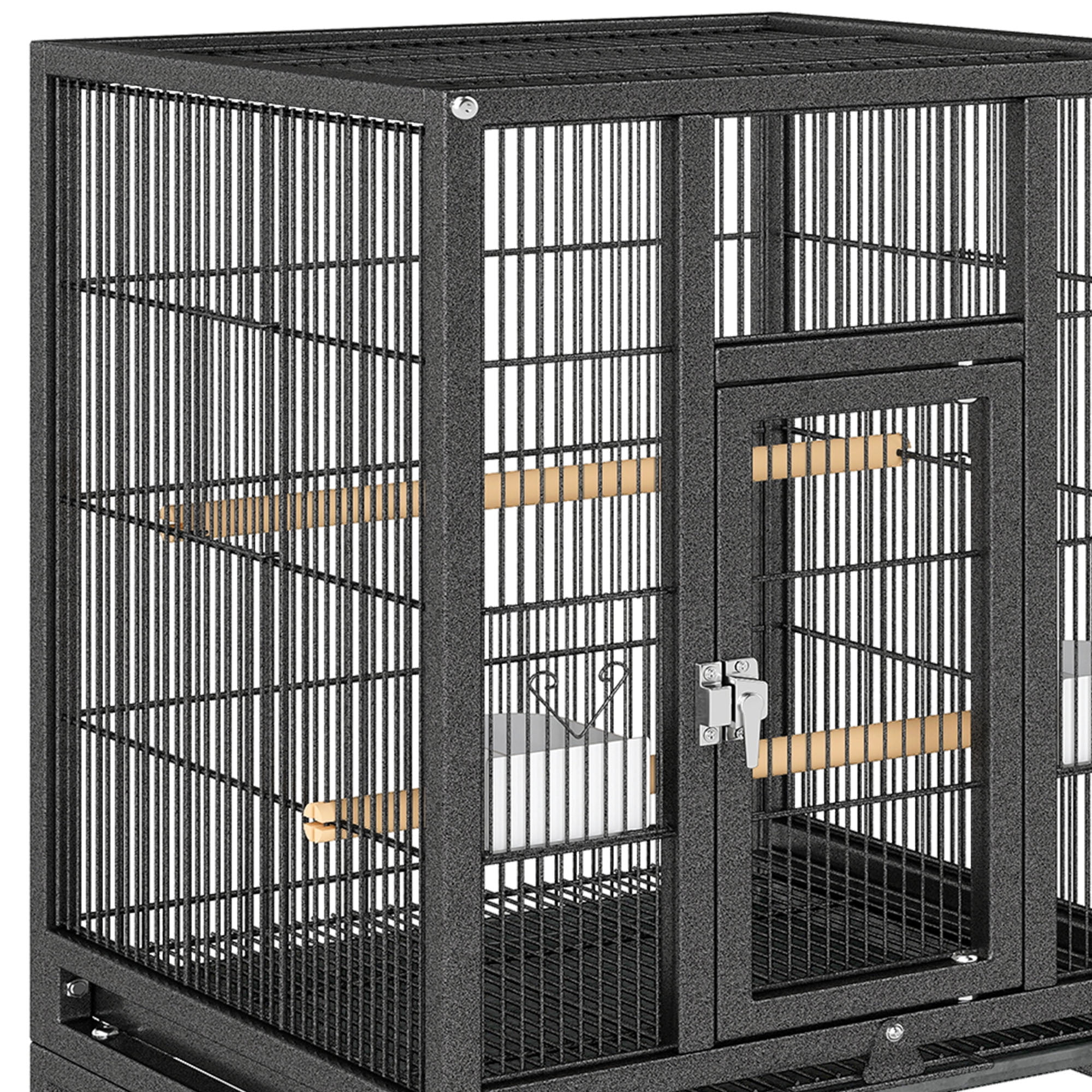 Uforic 41" Metal Birdcage with Rolling Stand and Castor Wheels, Large Parrot Cage with 2 Perches and 2 Feeders, Spacious Storage Tray, Black - Image 5