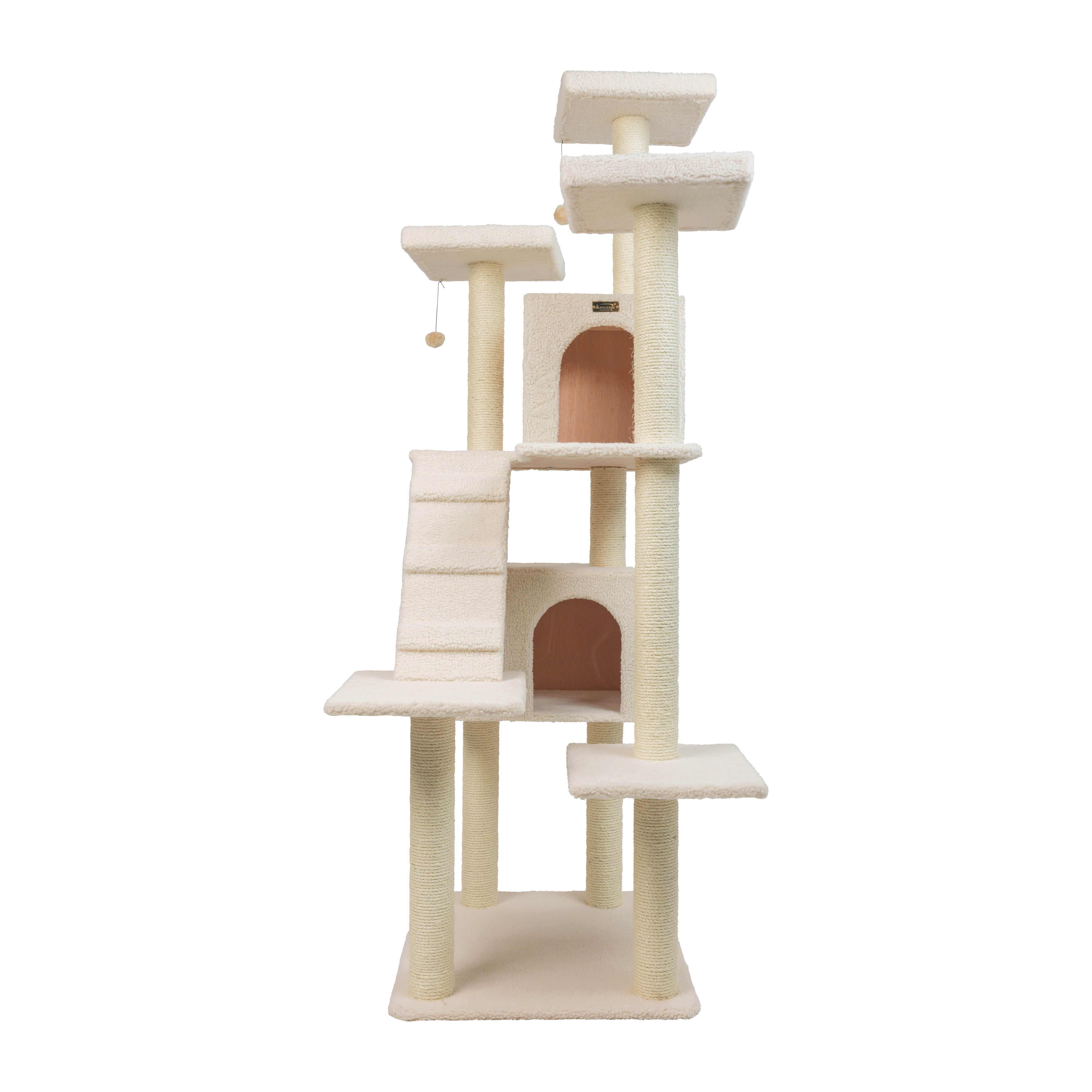 Armarkat 77-in real wood Cat Tree & Condo Scratching Post Tower, White - Image 6