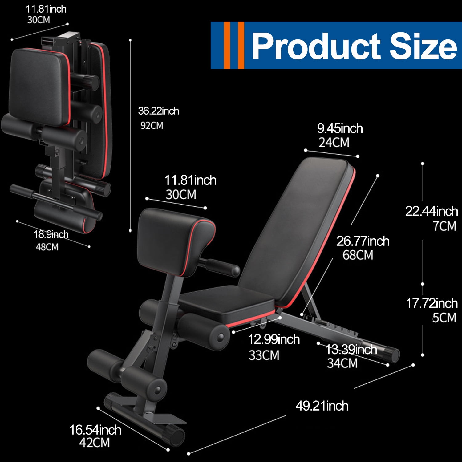 Adjustable Weight Bench, 7 Positions Foldable Workout Olympic Bench Press Includes Resistance Bands, Maximum Weight 780 Lbs. - Image 5