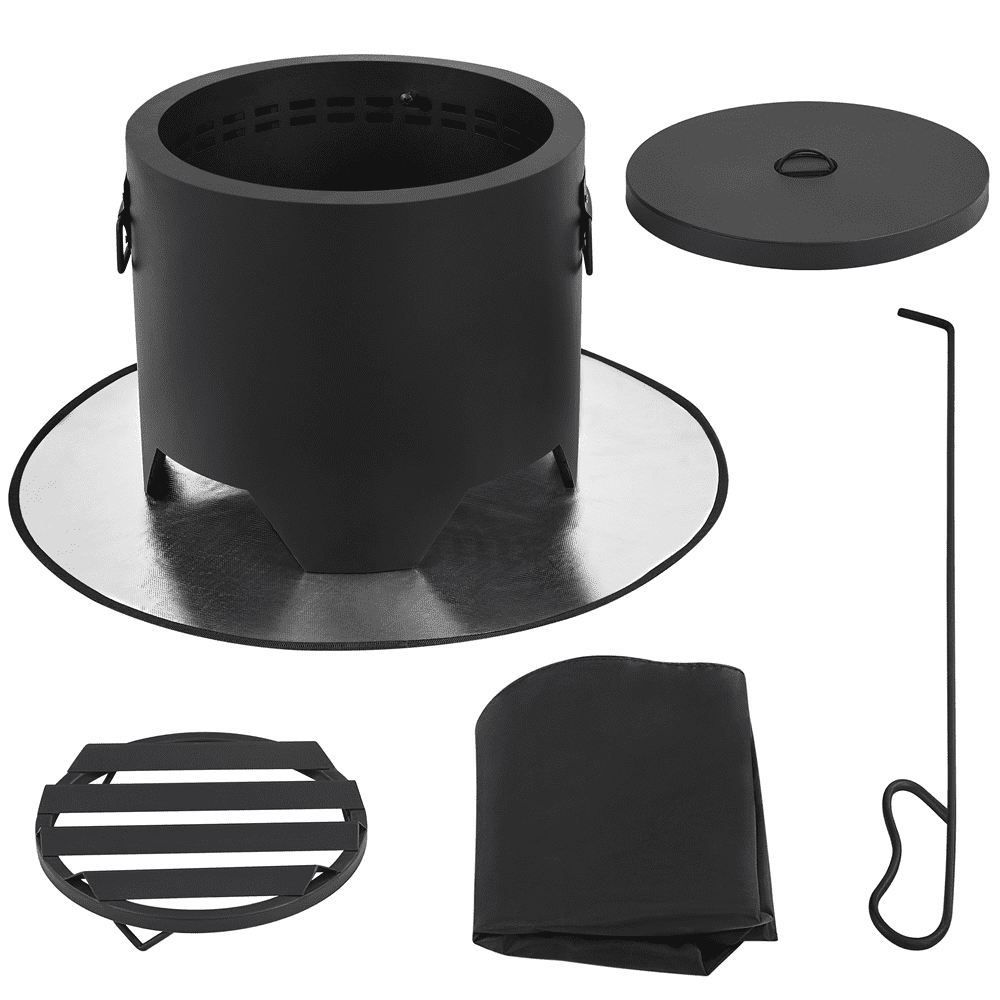 Alden Design 16″ Portable Smokeless Fire Pit with Rain Cover & Lid & Log Grate, Black - Image 4