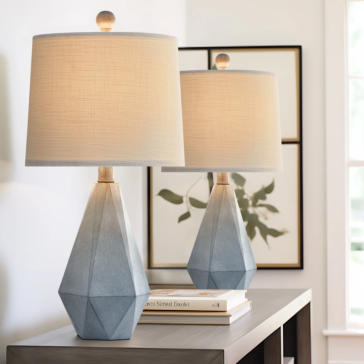 Oneach Farmhouse Table Lamps Set of 2 for Living Room Bedroom 20.25" Resin Bedside Nightstand Lamps with Linen Drum Shade - Image 5