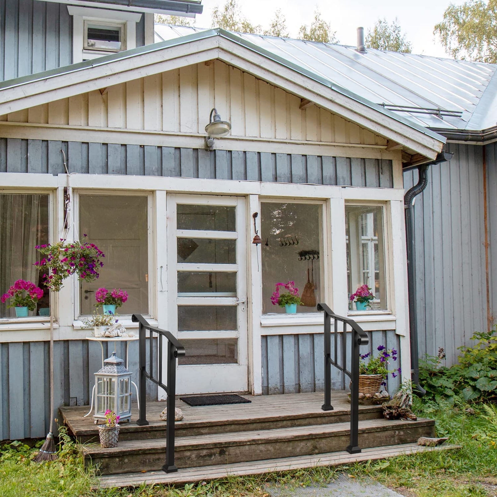 tonchean Iron Handrail for Stairs Fits 2 or 3 Steps, 39"L x 40"H Outdoor Stair Railing, Black - Image 8