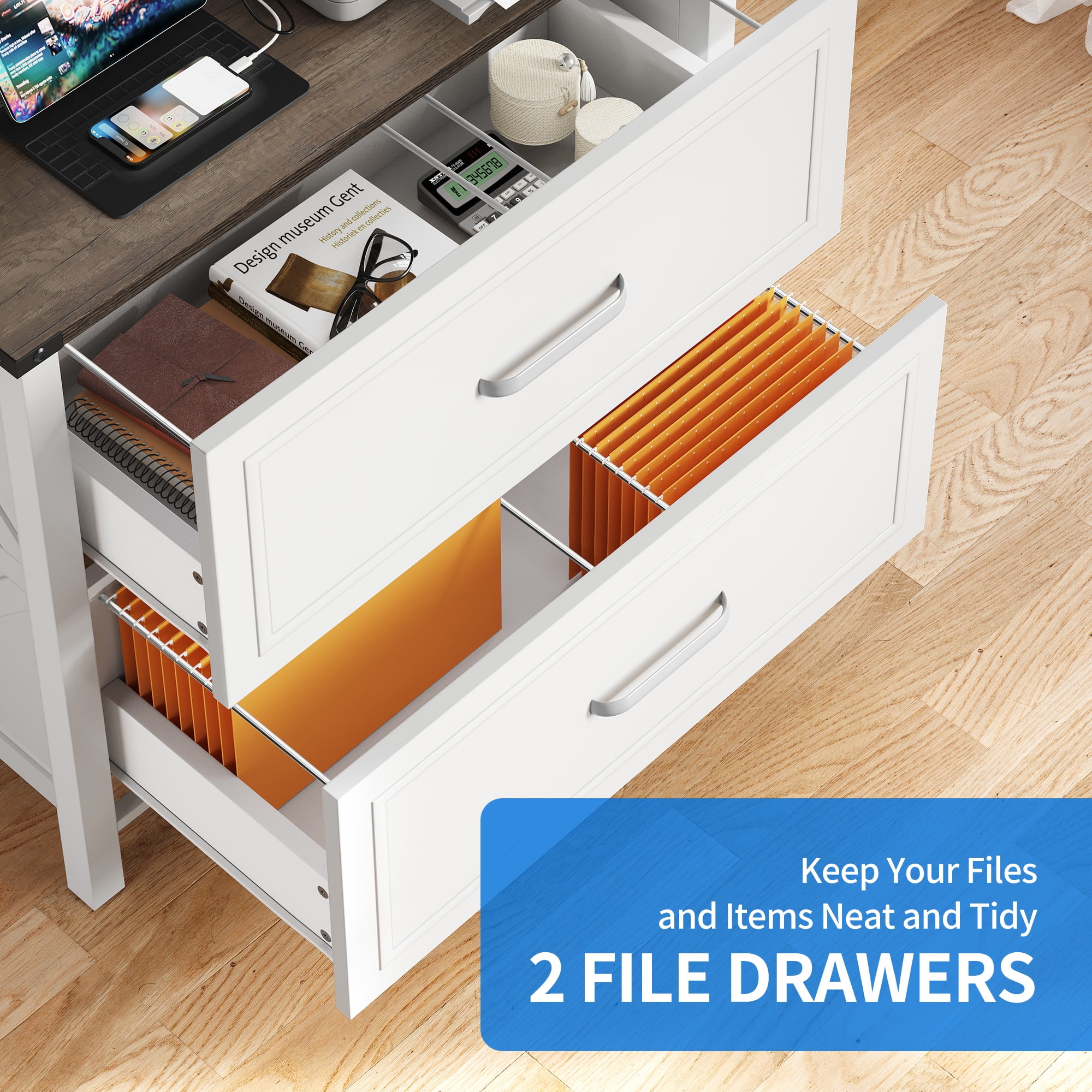 Dextrus 2-Drawer Lateral File Cabinet for Home Office , Large Filing Cabinet for Letter A4-Sized Files, Office Storage Organizer , White - Image 3