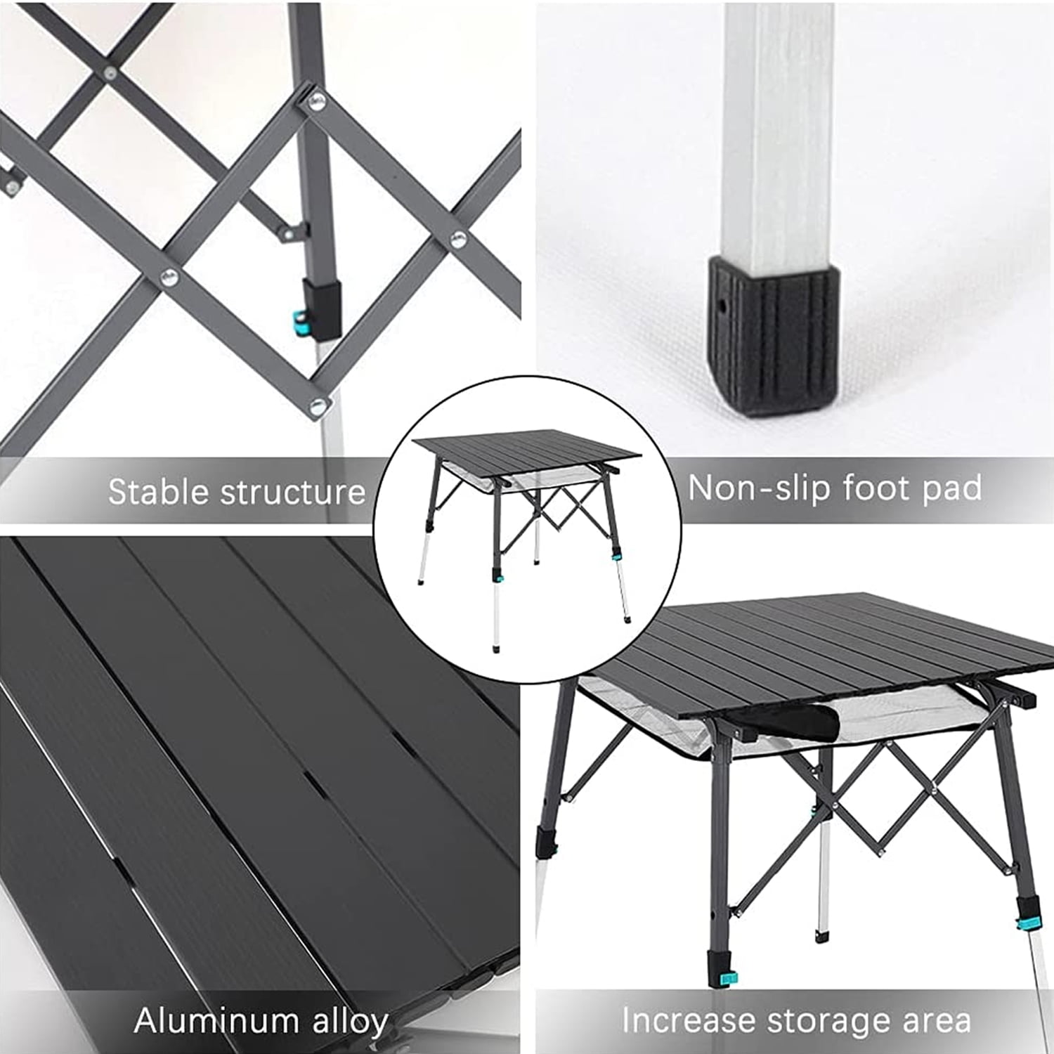 Zzbiqs Roll Top Camping Table with Aluminum Legs , Portable Folding Adjustable Height , 27.5Lx27.5Wx27.5H, Silver - Image 2