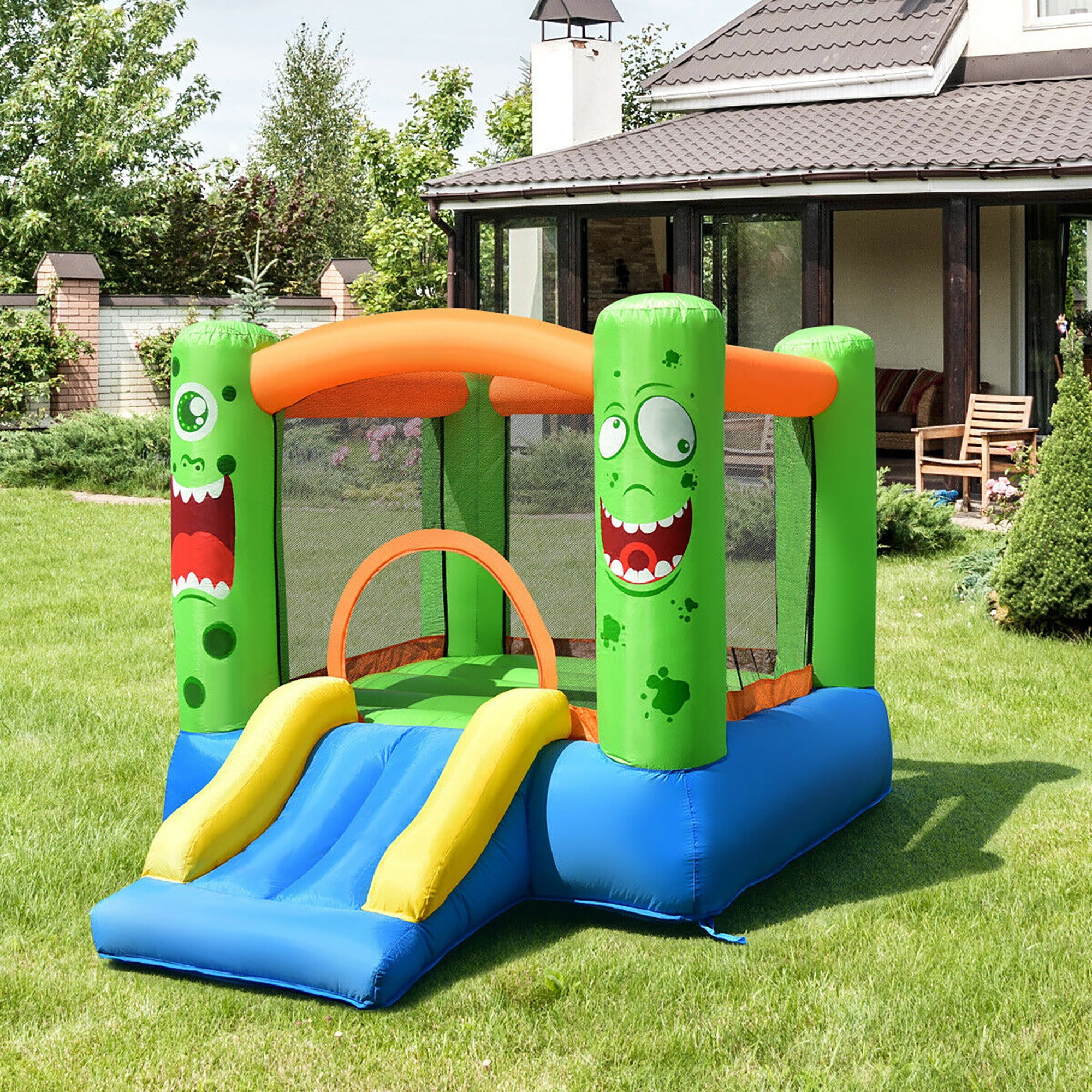 Costway Inflatable Bounce House Jumper Castle Kids Playhouse w/ Basketball Hoop & Slide - Image 10