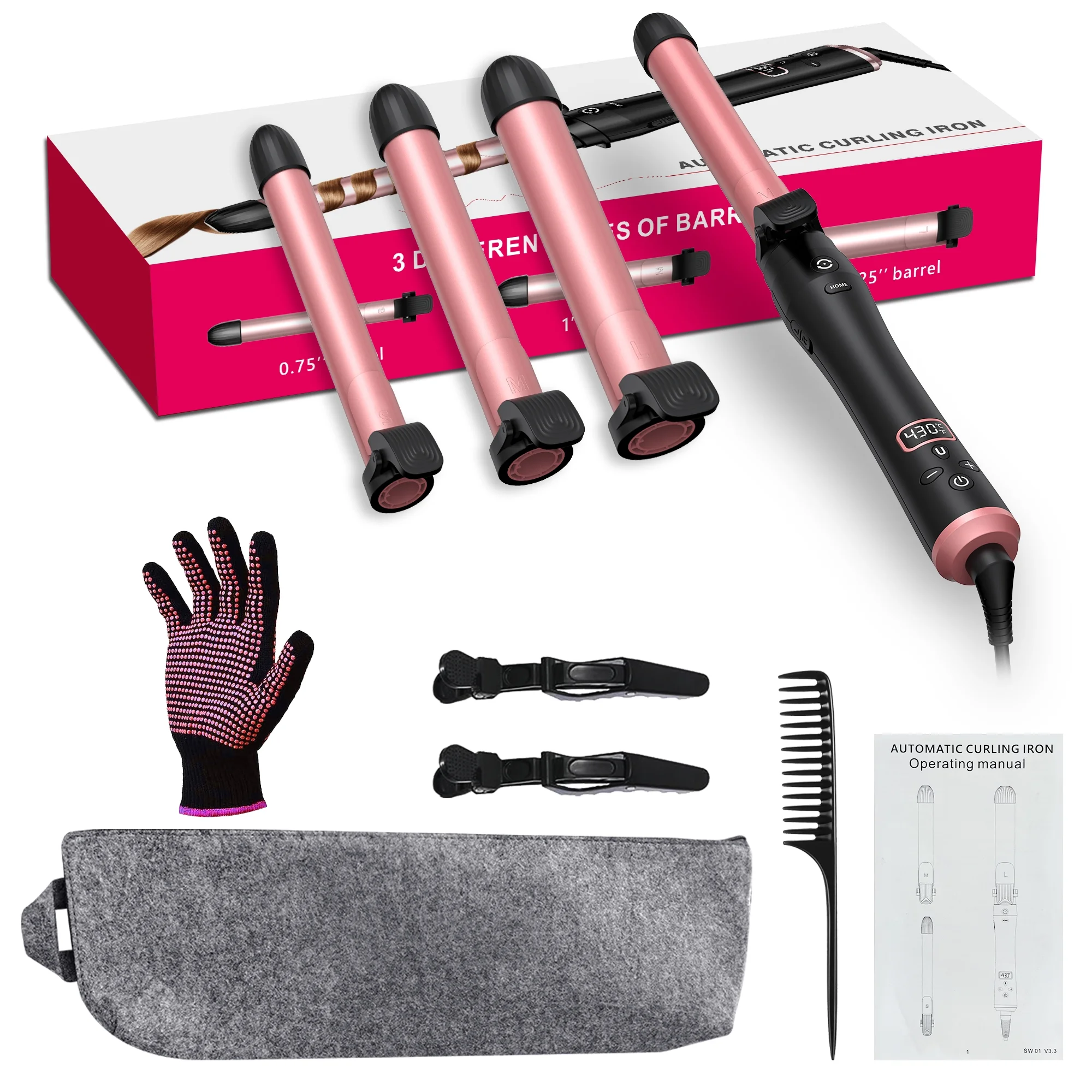 RACCOMB 0.75" 1" 1.25" Auto Rotating Curling Iron, 320°F to 430°F, 100-240V, for Waves, Beach Curls - Image 4