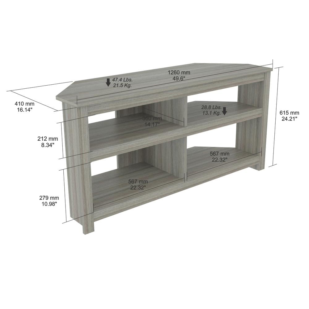 Inval 4-Shelf Corner TV Stand for TVs up to 60”, Smoke Oak - Image 4