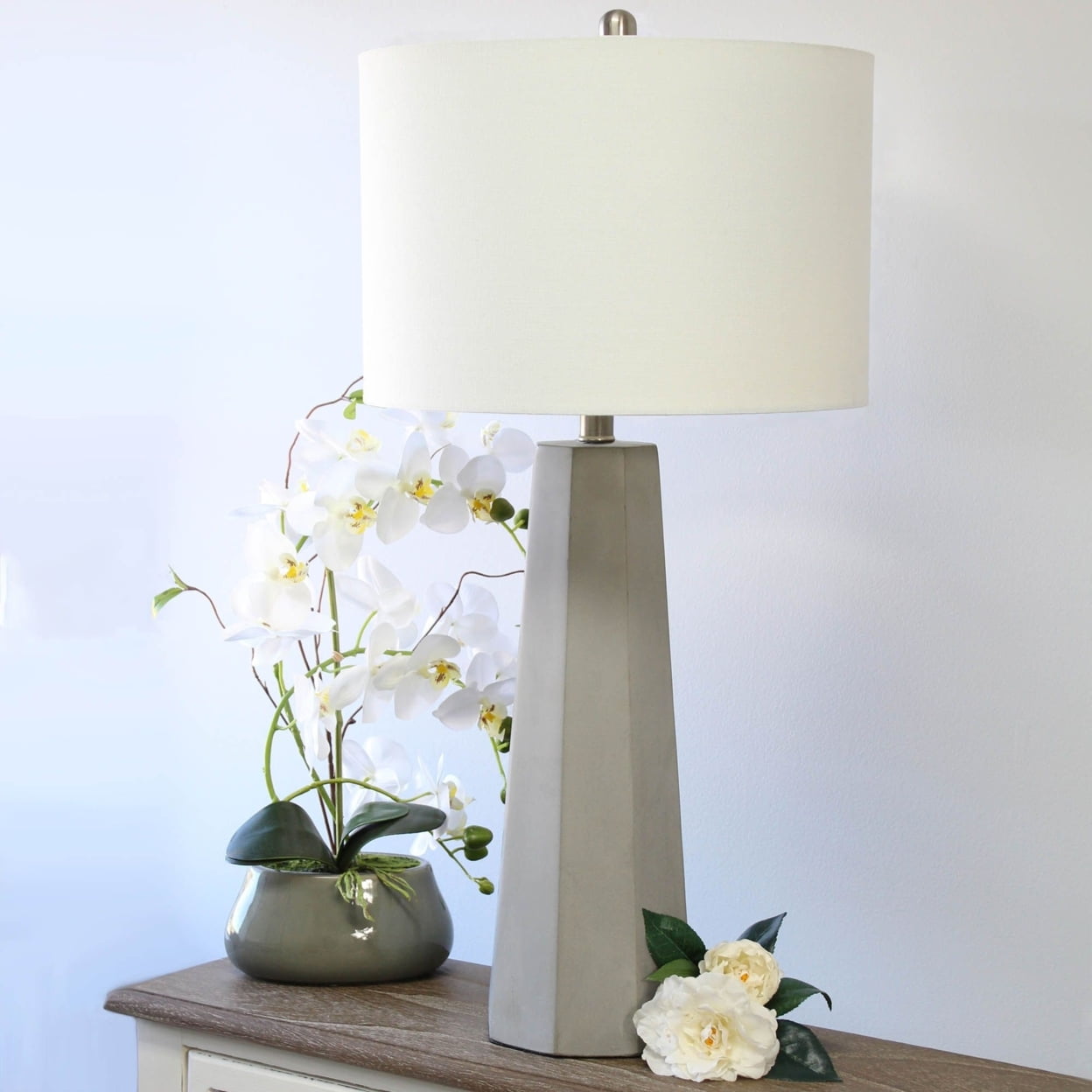 Elegant Designs Concrete Table Lamp with Fabric Shade - Image 2