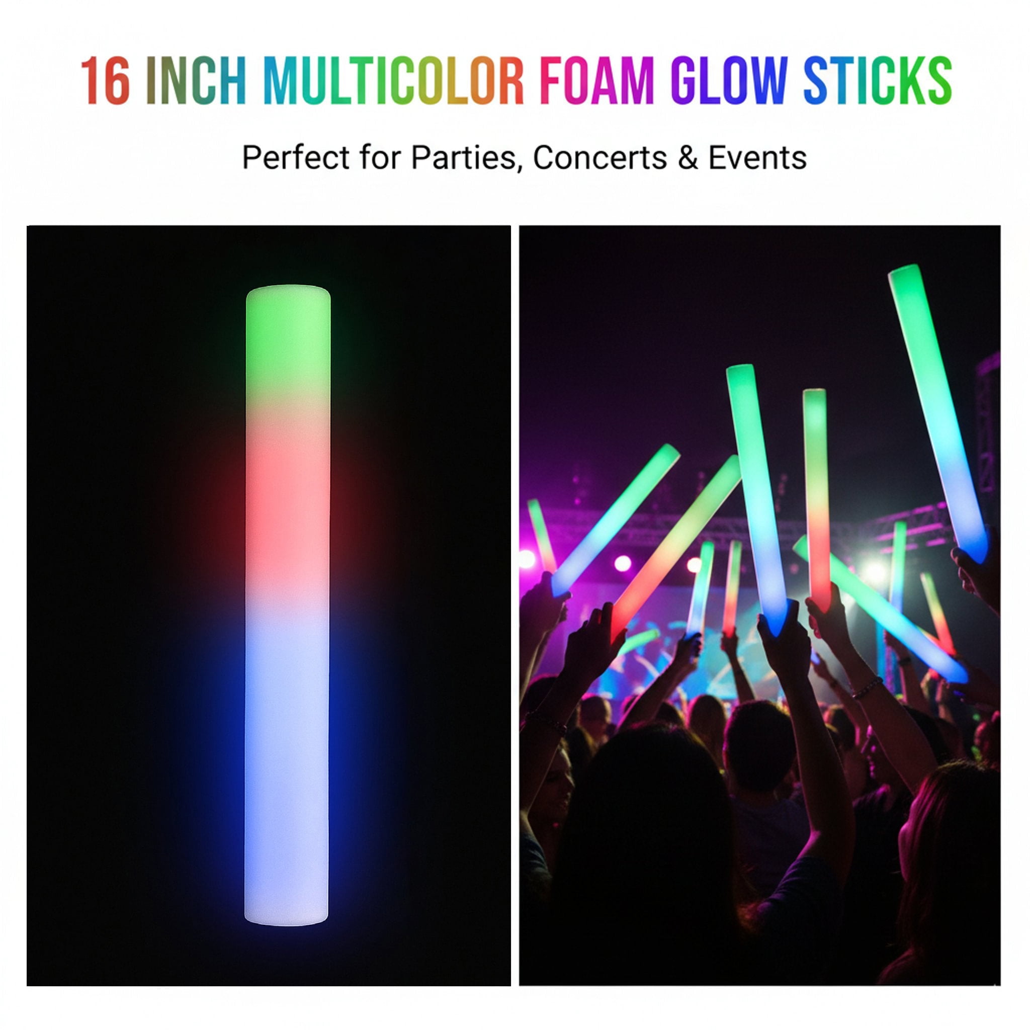 16" LED Glow Foam Sticks - 100 Pack MultiColor Light-Up Stick Batons for Parties, Shows & Events by PartyGlowz - Image 3