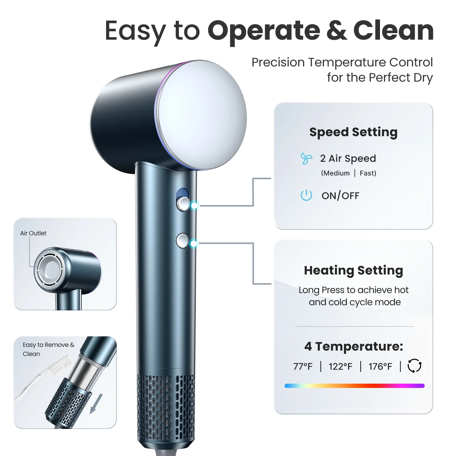 iDOO High Speed Portable Ionic Hair Dryer with Exclusive Hot & Cold Air Cycle Mode for Home Salon Travel - Image 9