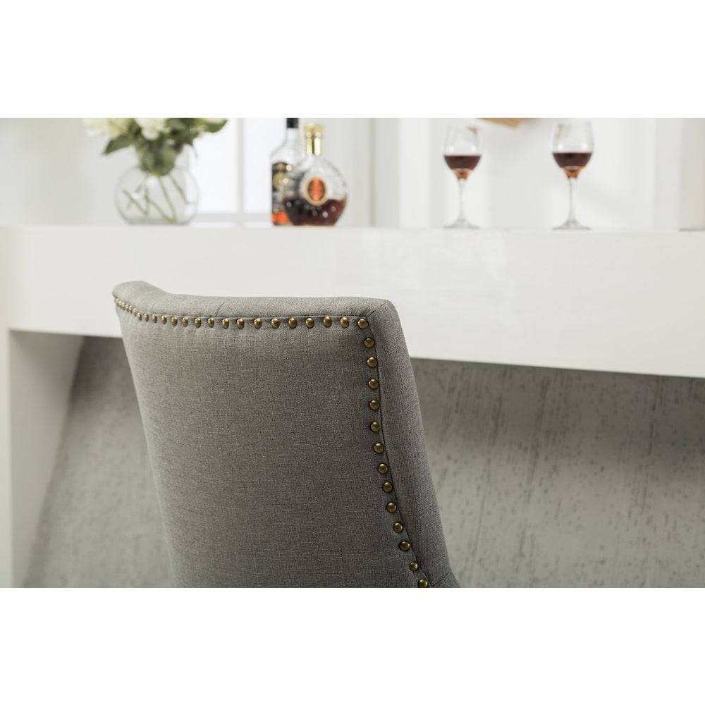 Roundhill Furniture Luna Gray Button Tufted Solid Wood Wingback Chairs with Nail Heads Set of 2 - Image 4