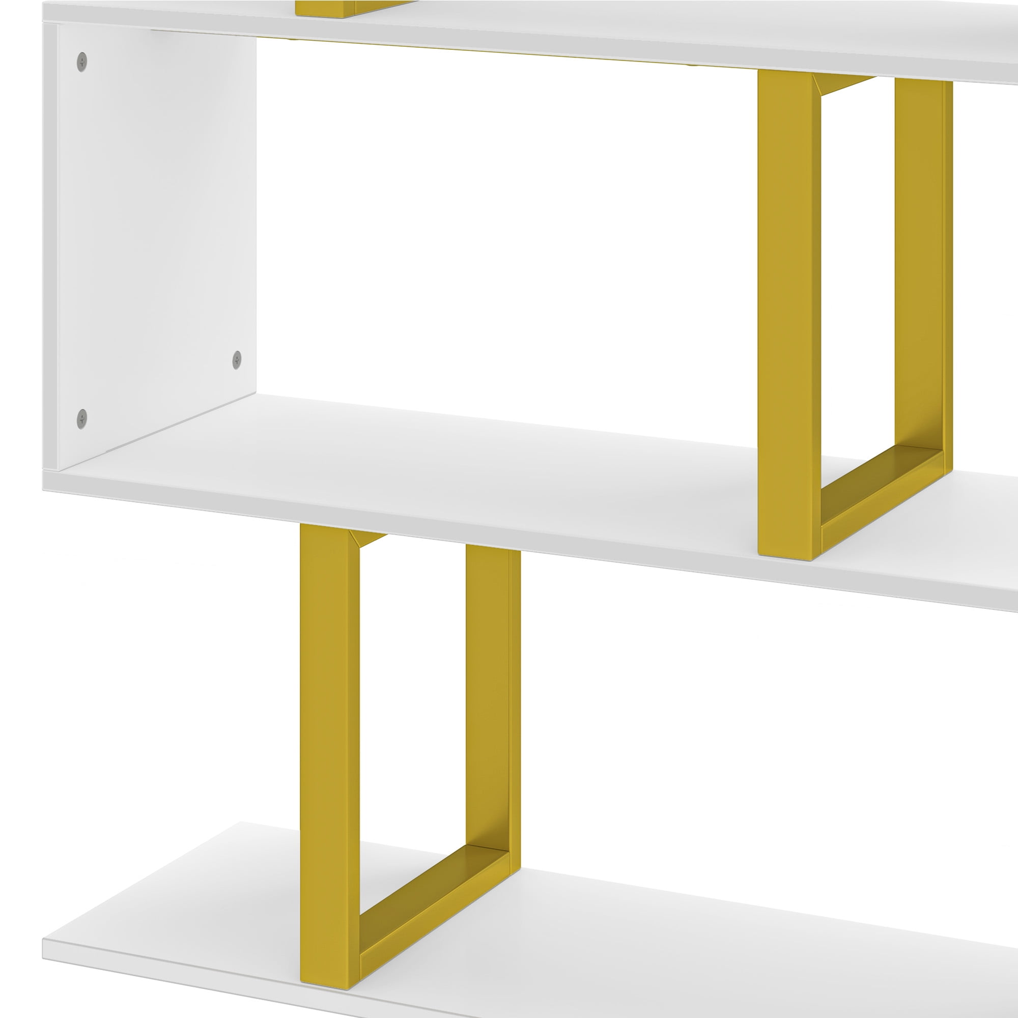 Dextrus 5-Tier S-Shape Bookshelf, Modern Wood & Metal Bookcase for Living Room, Bedroom, Home Office – Gold - Image 5