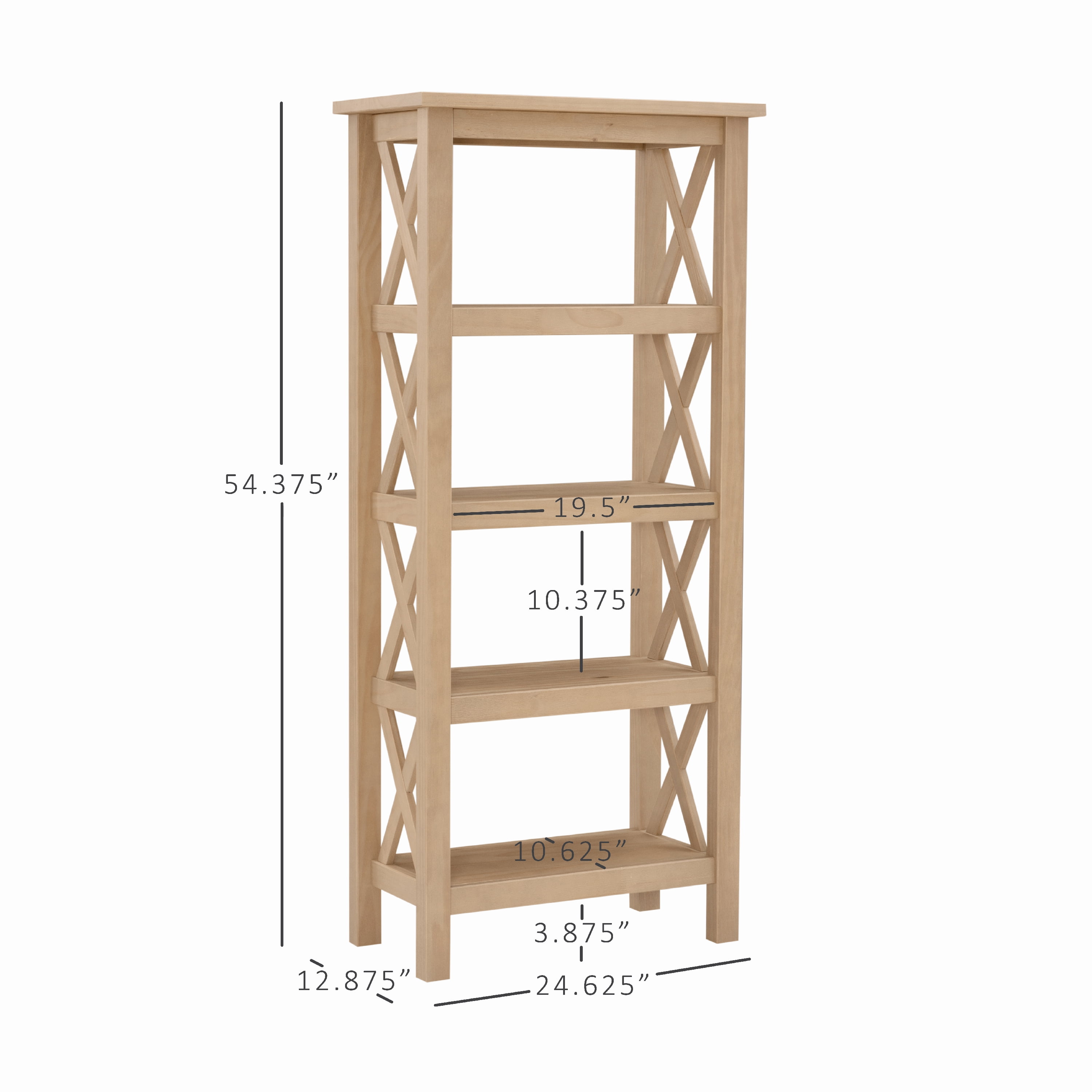 Linon Edmiston 4-Shelf Bookcase, 54" Tall, Driftwood - Image 9