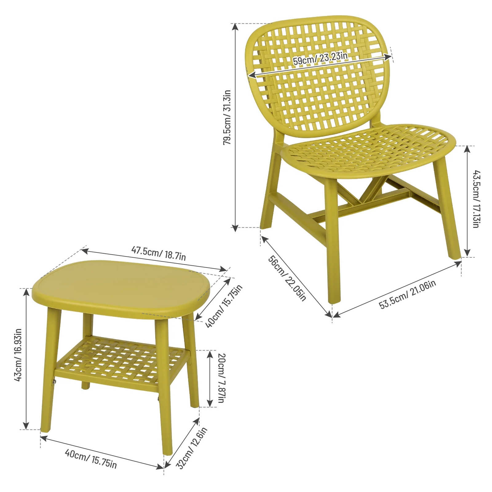 Aukfa 3 Pieces Outdoor Bistro Set - 3 Pieces Patio Conversation Set for Balcony Garden - Yellow - Image 8