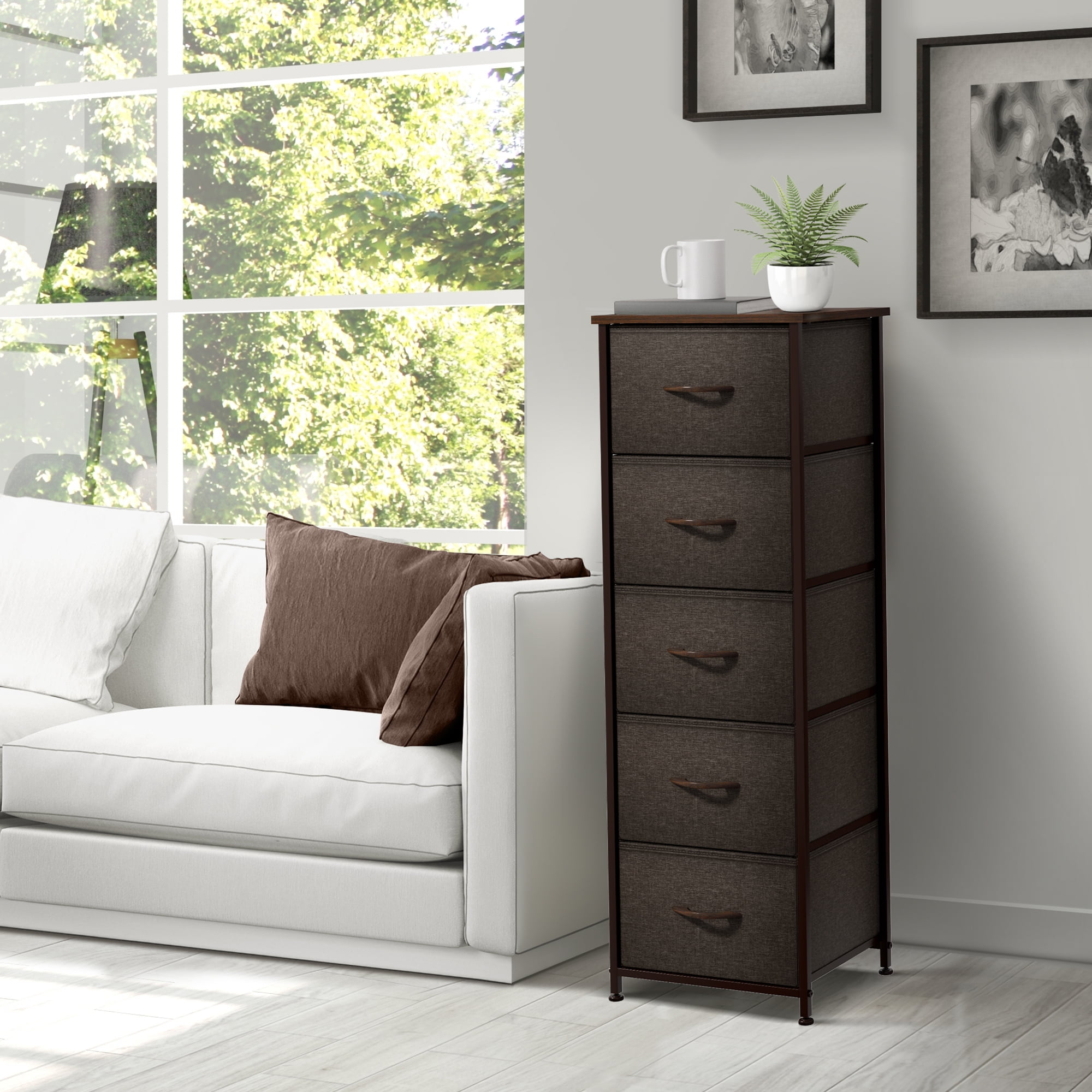 Sorbus Dresser Storage Tower, Organizer for Closet, Tall Dresser for Bedroom, Chest Drawer for Clothes, home office, Living Room, College Dorm, Steel Frame, Wood Top, Fabric, 5 Drawers - Image 6