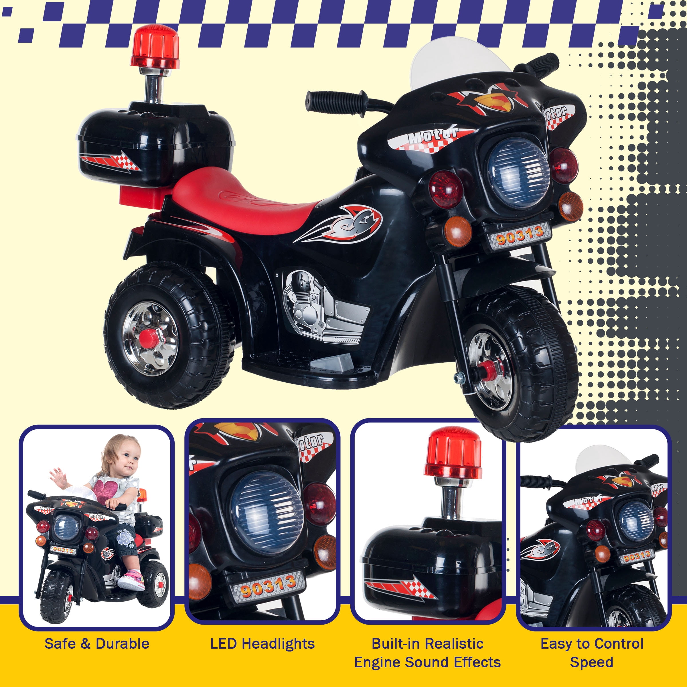 3 Wheel Motorcycle Battery Powered Ride On Toy for Kids by Hey! Play! - Image 4