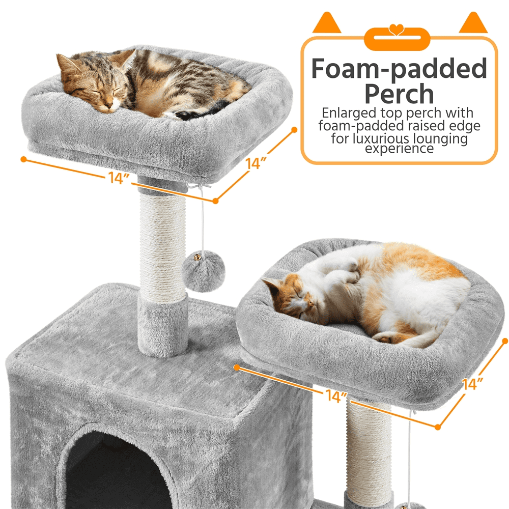 Alden Design 71.5″ H Multi-Level Large Cat Tree with 2 Cozy Perches and 2 Condos, Light Gray - Image 7