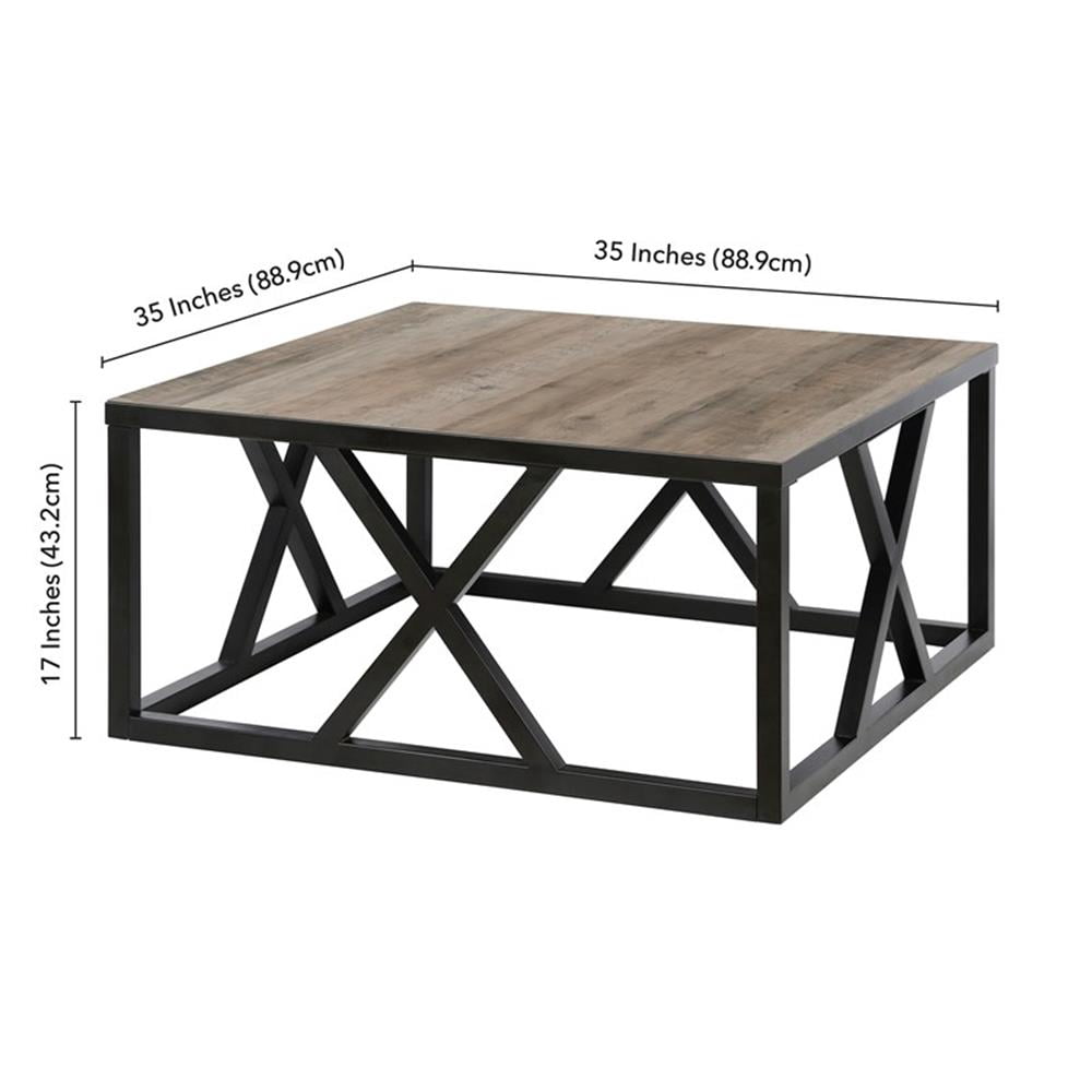 Evelyn&Zoe Jedrek 35" Wide Square Coffee Table, Blackened Bronze/Gray Oak - Image 7