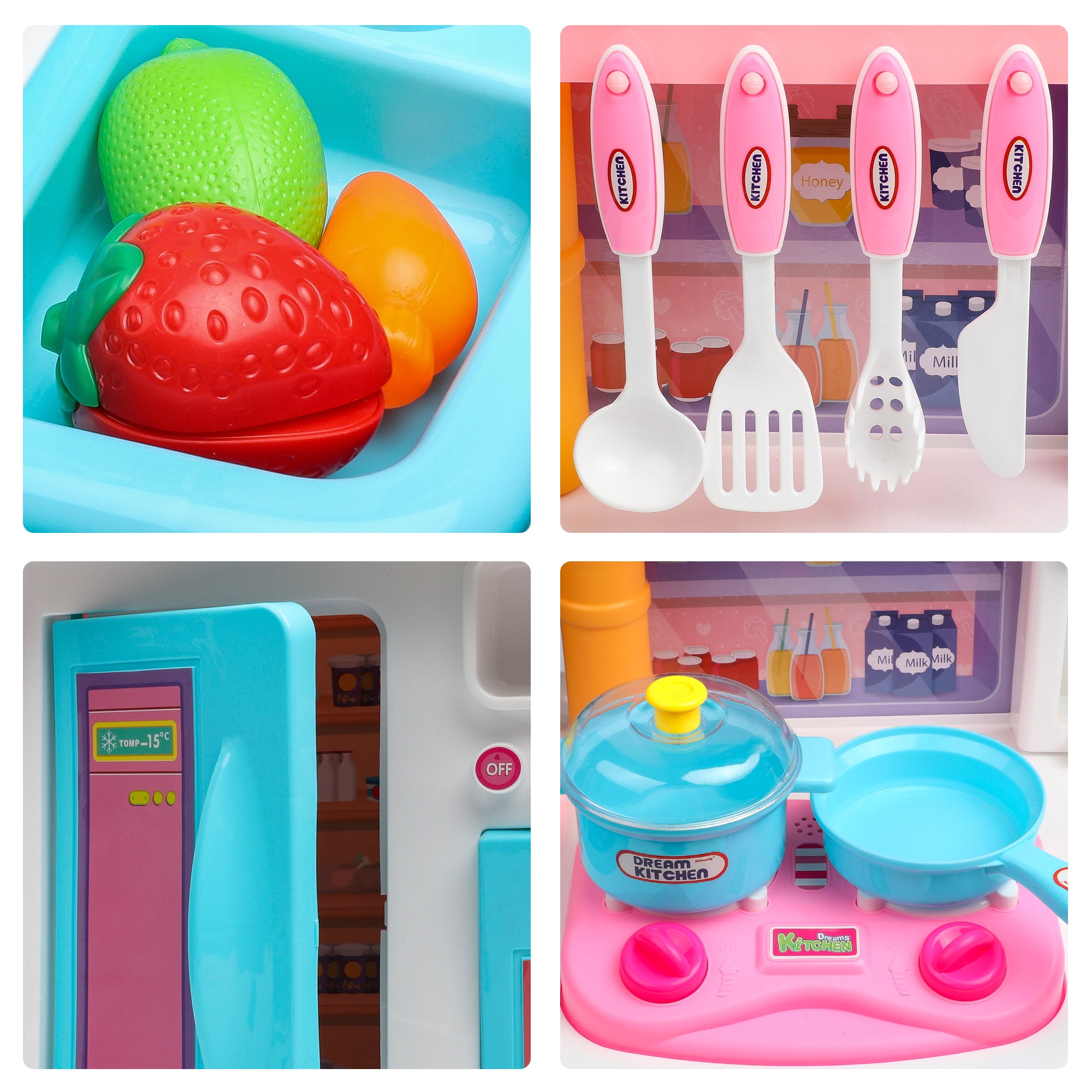 Hot Bee Blue 34 inch Toy Kitchen Sets for Girls Boys, Pretend Play Kitchen Accessories Sets w/ Realistic Cooking Sounds&Lights, Christmas Gifts Toys for Kids 3 4-8 - Image 7