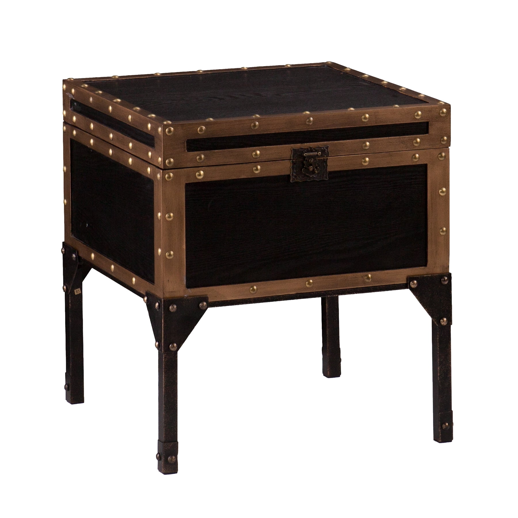Charles Vintage Travel Trunk End Table, Black and Bronze - Image 21