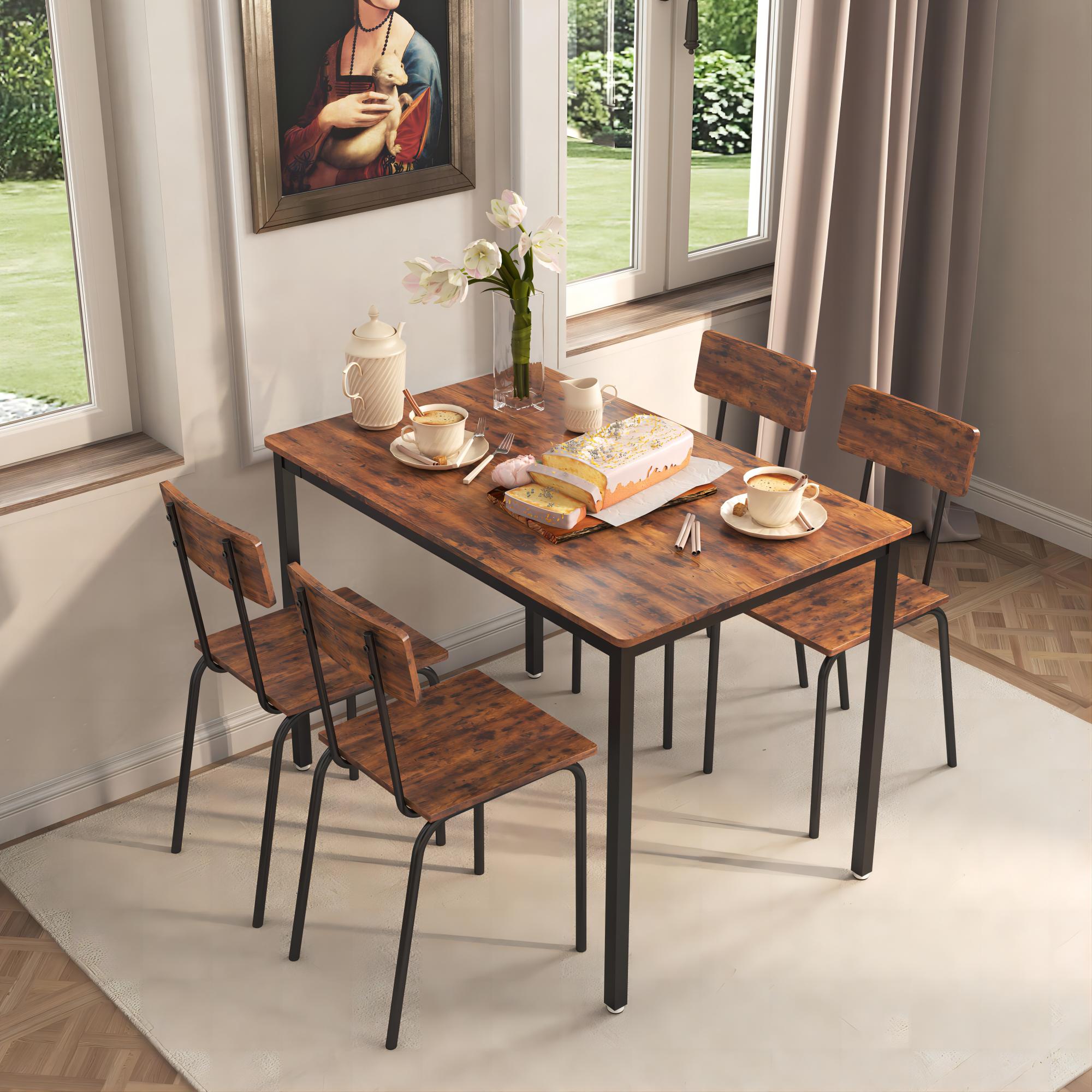 DEALTOPS 5-Piece Dining Room Table Set, Compact Wooden Kitchen Table and 4 Chairs with Metal Legs Dinette Sets, Industrial Style Kitchen Table and Chairs for Dining Room & Small Space - Image 8