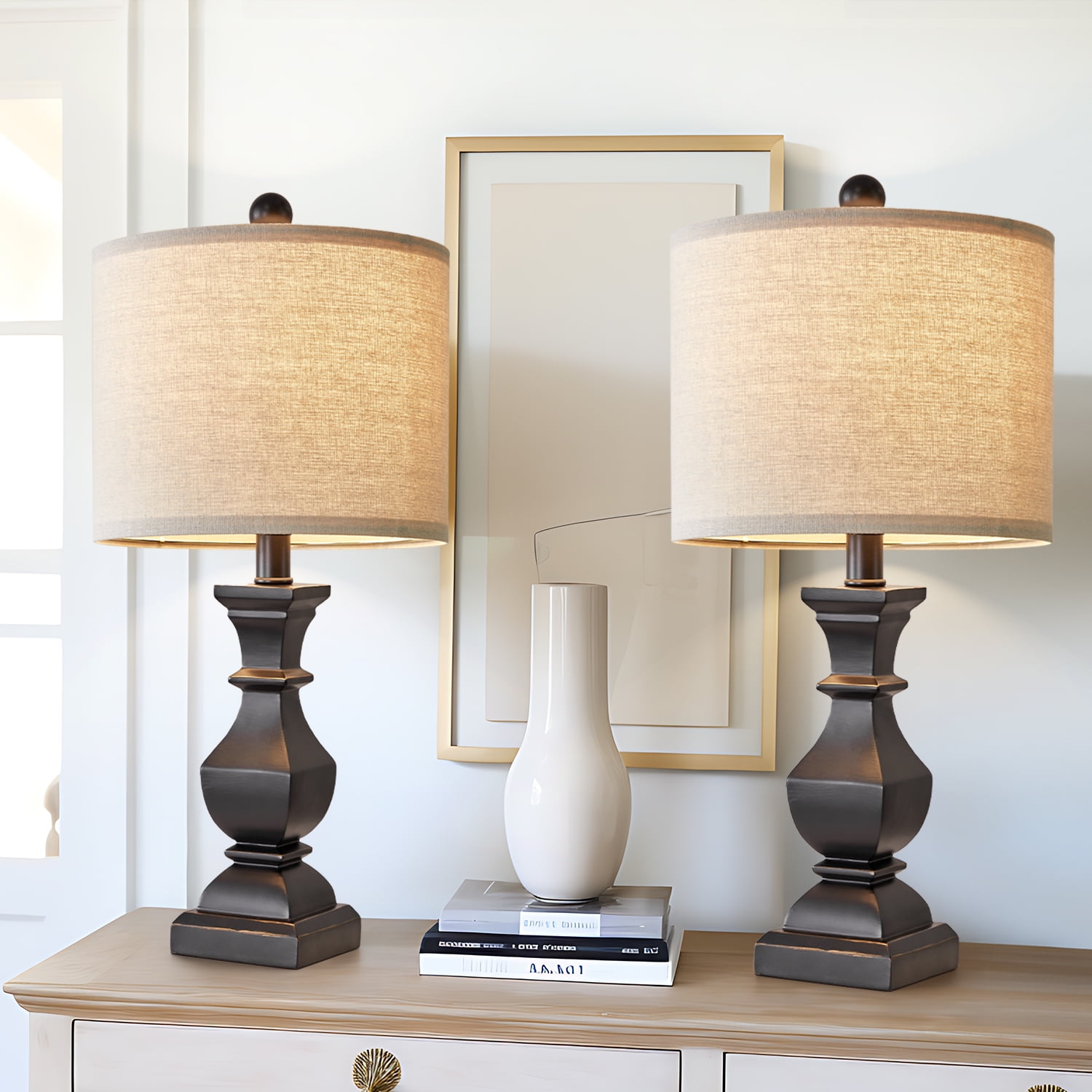 Oneach Retro Table Lamps Set of 2 Nightstands Lamps for Bedroom Living Room 20.5" Vintage Rustic Bedside Lamp - Image 5