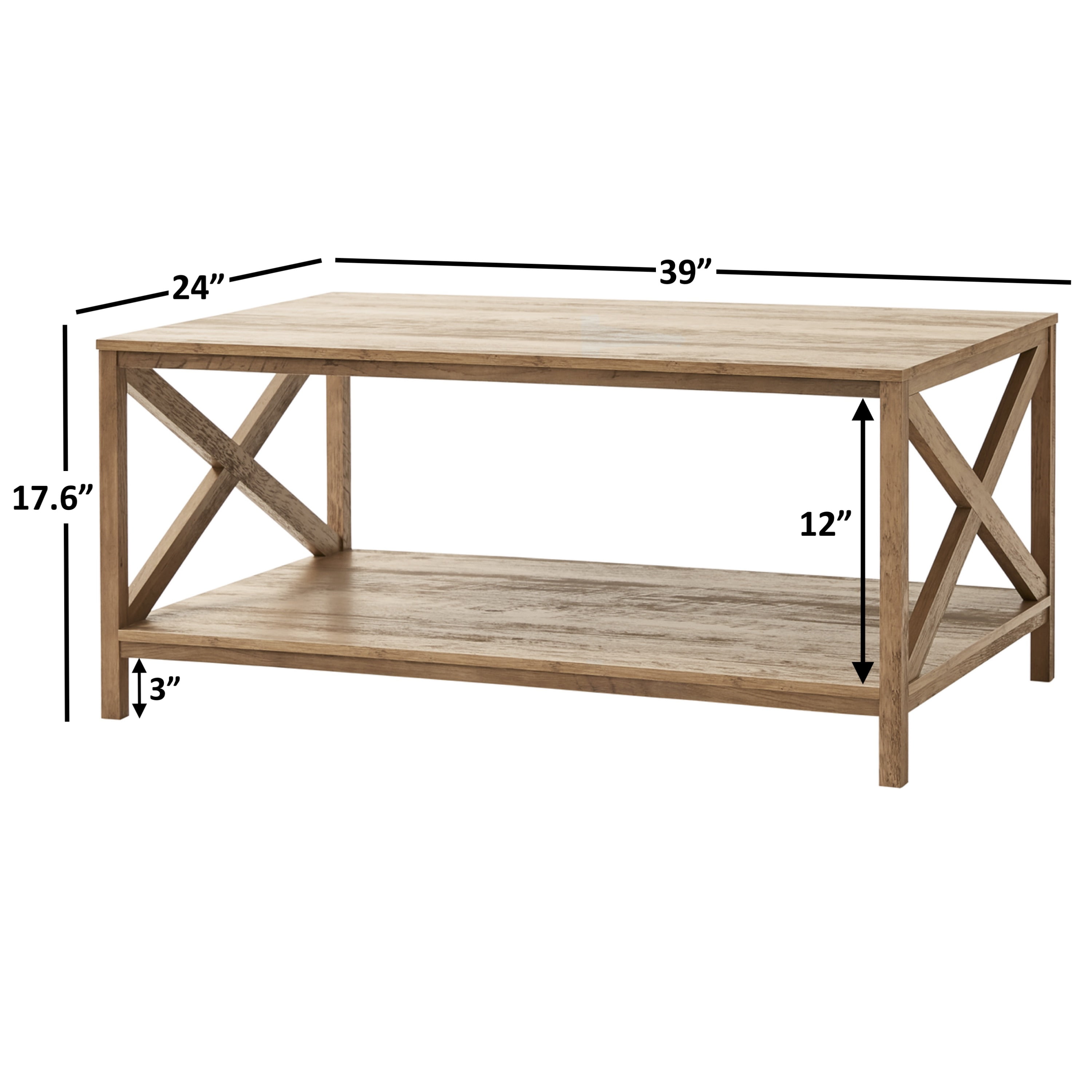 Mainstays Farmhouse Rectangle Coffee Table, Rustic Weathered Oak - Image 5