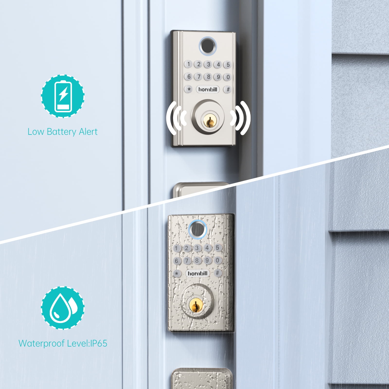 Hornbill Electronic Digital Keypad Lock, Fingerprint Front Door Lock, Keyless Entry Deadbolt Lock, Keypad Deadbolt Auto Lock, Easy to Install No Need to Drill, Suitable for Home Office Apartment - Image 3