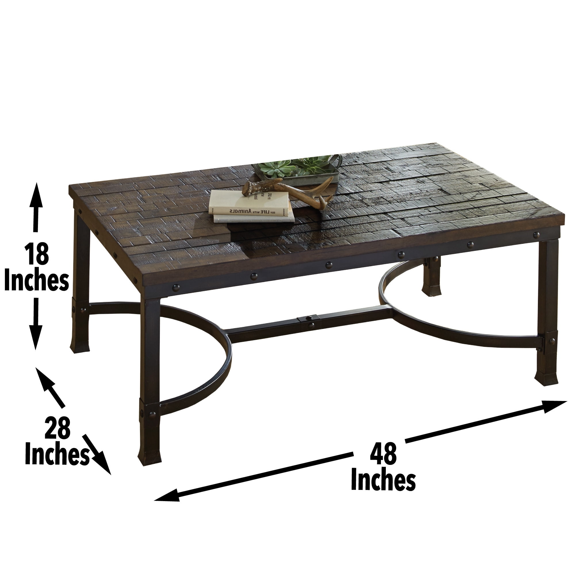 Steve Silver Ambrose Wood and Metal 48" Rectangle Coffee Table, Rustic Brown - Image 3