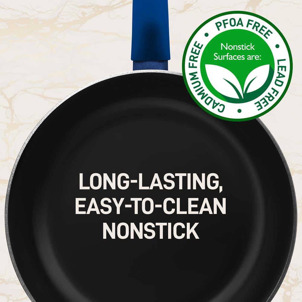 NutriChef 12pc Pots & Pans Set - Stylish Kitchen Cookware, Non-Stick Coating, Light Gray Inside and Blue Outside - Image 3