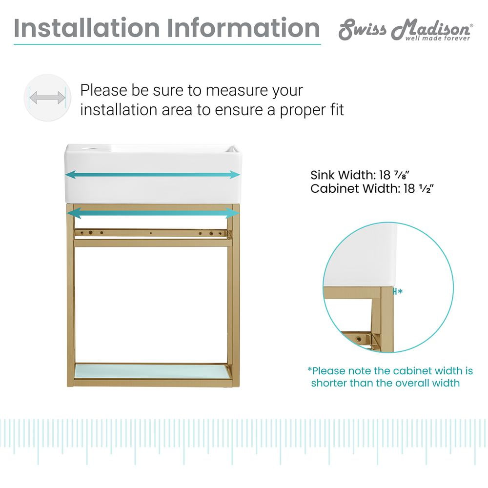Pierre 19.5 Single, Open Shelf, Gold Metal Frame Bathroom Vanity - Image 3