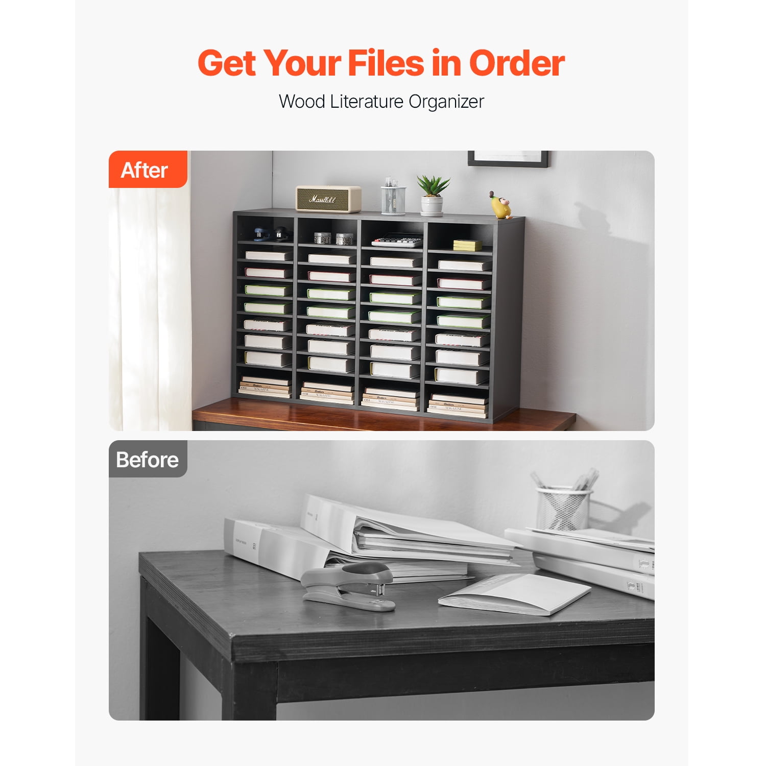 KFFKFF Document Divider, 36 Slots Office Postbox with Modifiable Racks, Timber Post Sorter Medium Density Fiberboard for Office, Home, Classroom Storage of Files, Records, Documents, Ashen - Image 2