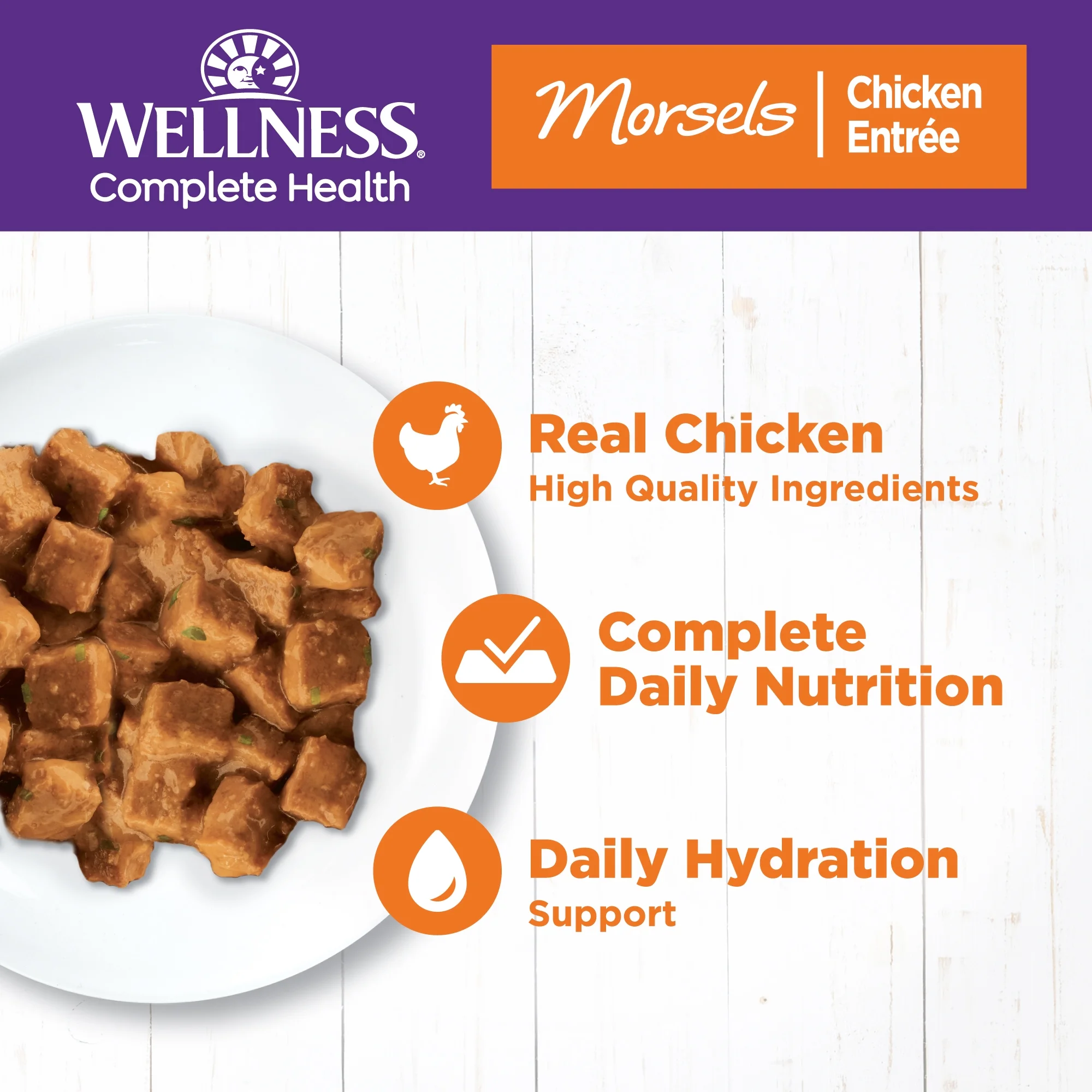 Wellness Complete Health Morsels Adult Wet Cat Food, Natural, Protein-Rich, Grain Free, 3 Ounce , 24 Pack, (Chicken Entrée) - Image 2