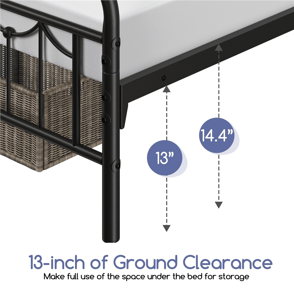 Alden Design Metal Platform Bed with Vintage Headboard and Footboard, Twin XL, Black - Image 7