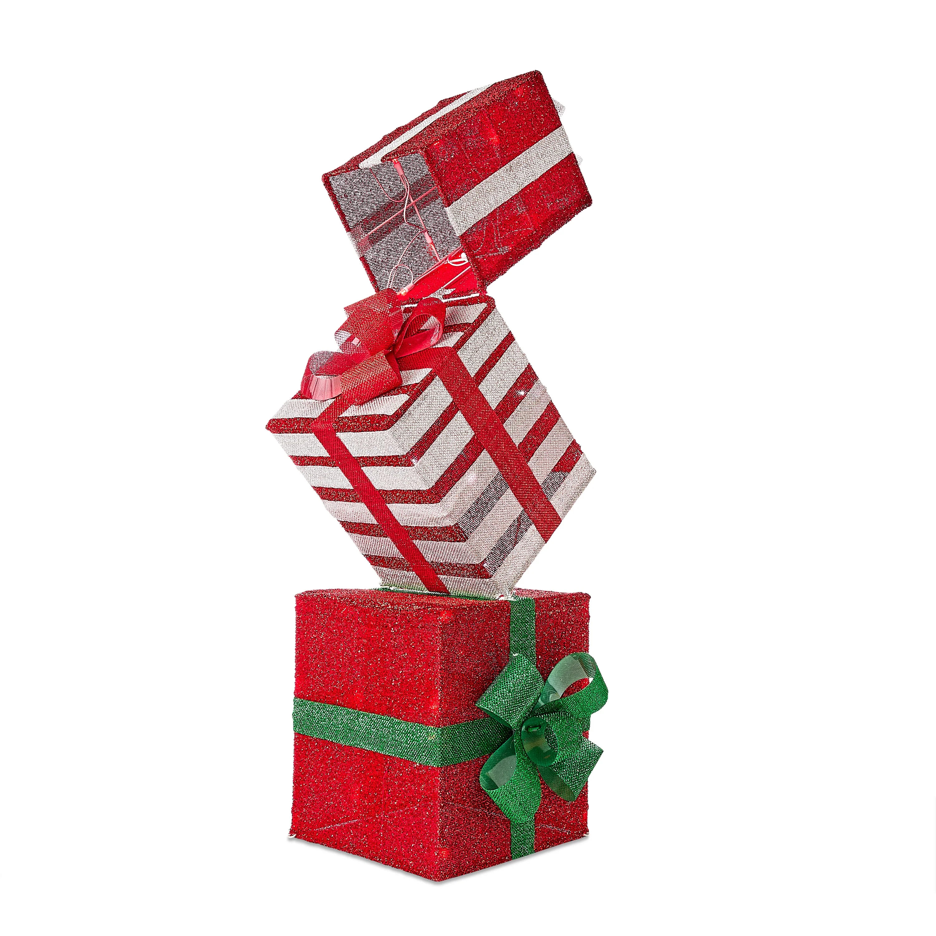 Light-up Stacked Gift Boxes with 60 Red & Cool White LED Lights, 42", Holiday Time - Image 3