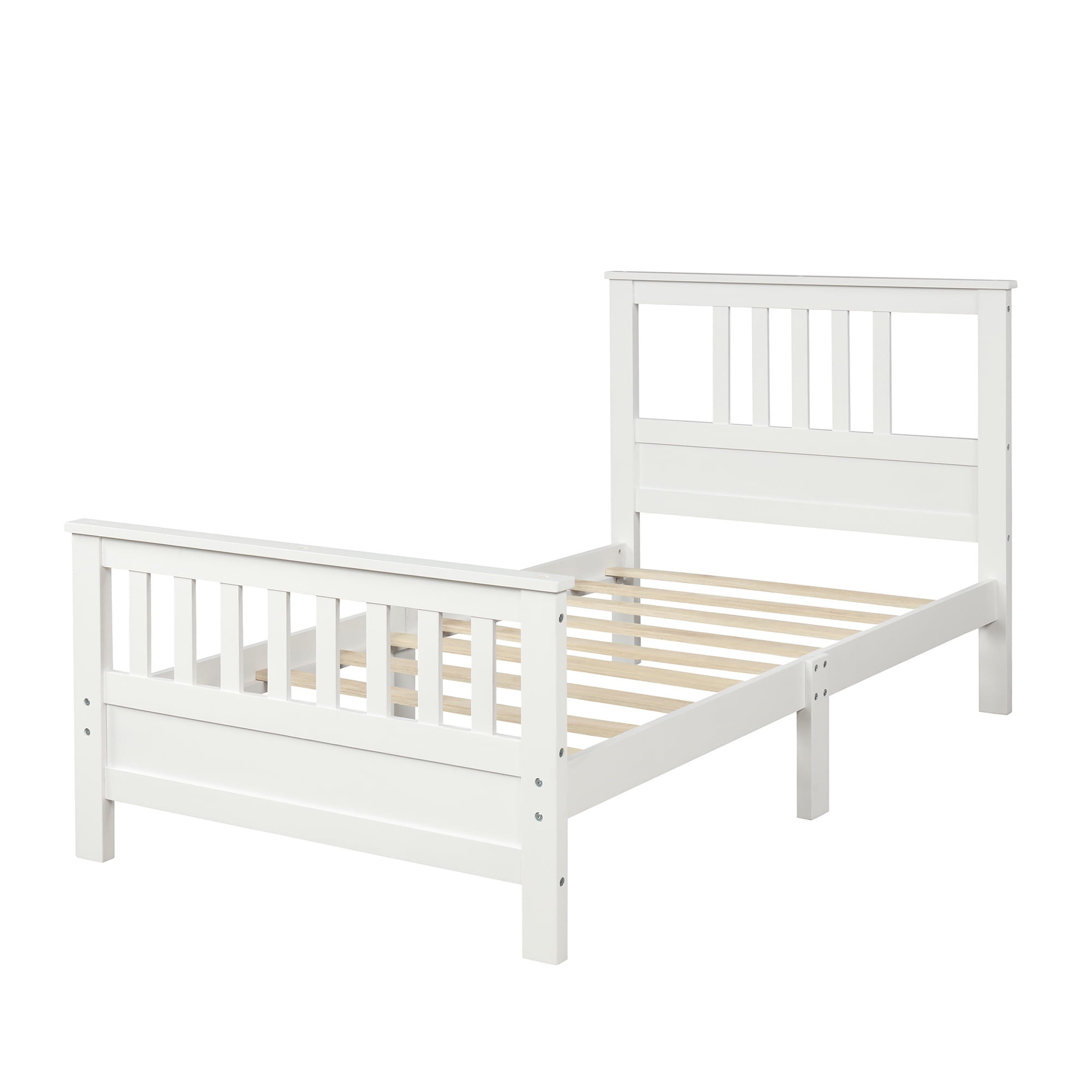 Gewnee Wood Twin Size Platform Bed Frame with Headboard and Footboard for Kids,Teens,Adults,White - Image 4