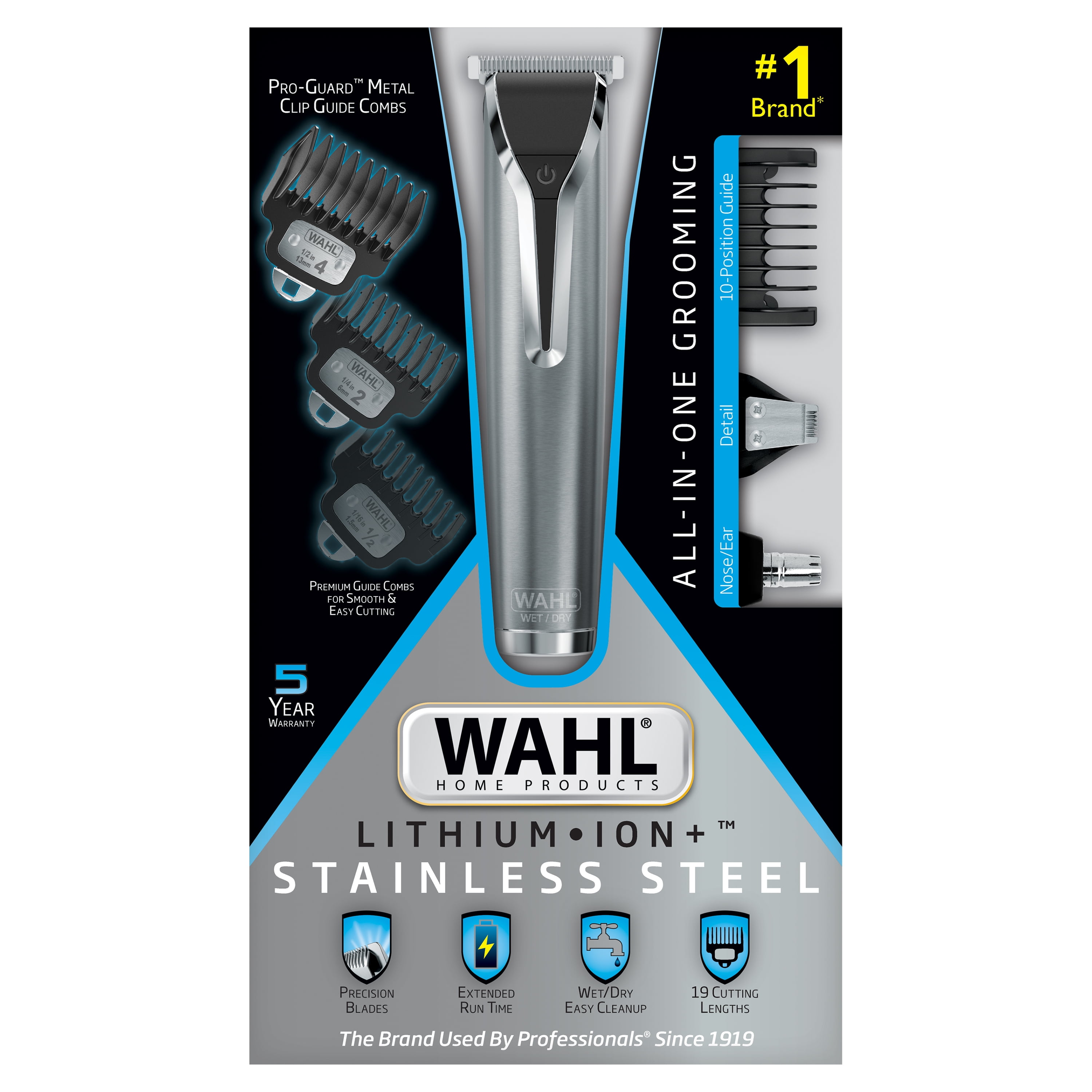 Wahl Lithium Ion Stainless Steel Men's Beard Trimmer, Removeable Blades, Interchangeable heads for Grooming Ear, Nose, Brow and Detail trimming. #9898 - Image 8
