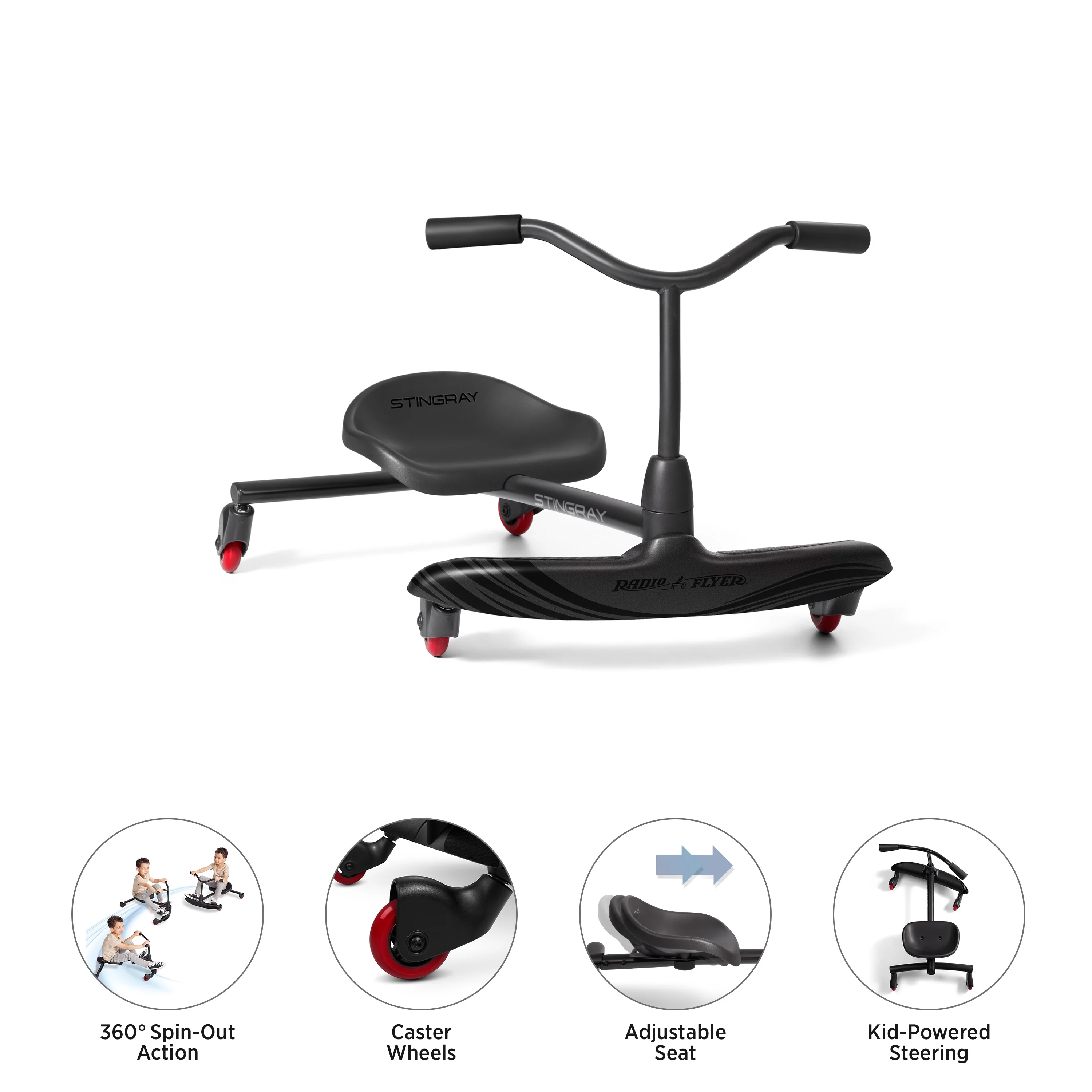Radio Flyer Stingray, Caster Scooter Ride-On for Kids with Handles, 360 Spins - Image 2