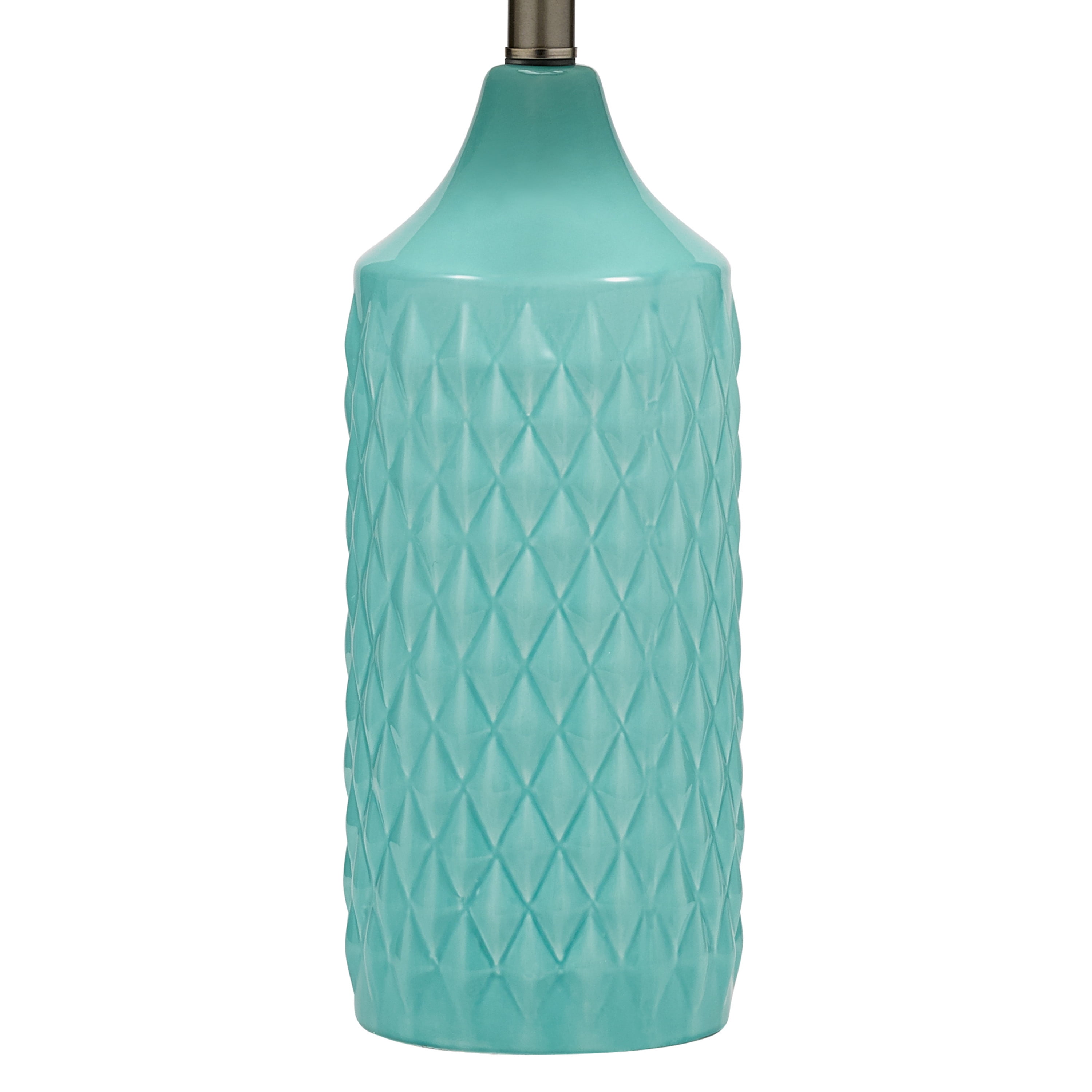 Cresswell Lighting 26.5" Coastal Quilted Ceramic Table Lamp with Natural Linen Drum Shade, Aqua Blue Finish - Image 3