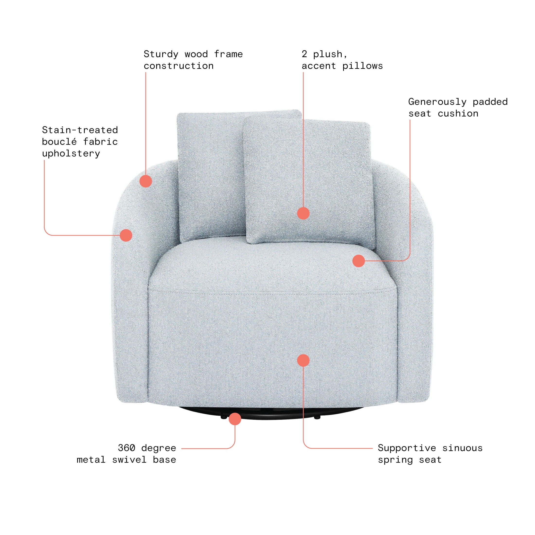 Beautiful Drew Kids Accent Chair by Drew Barrymore, Cornflower Bouclé Fabric - Image 7