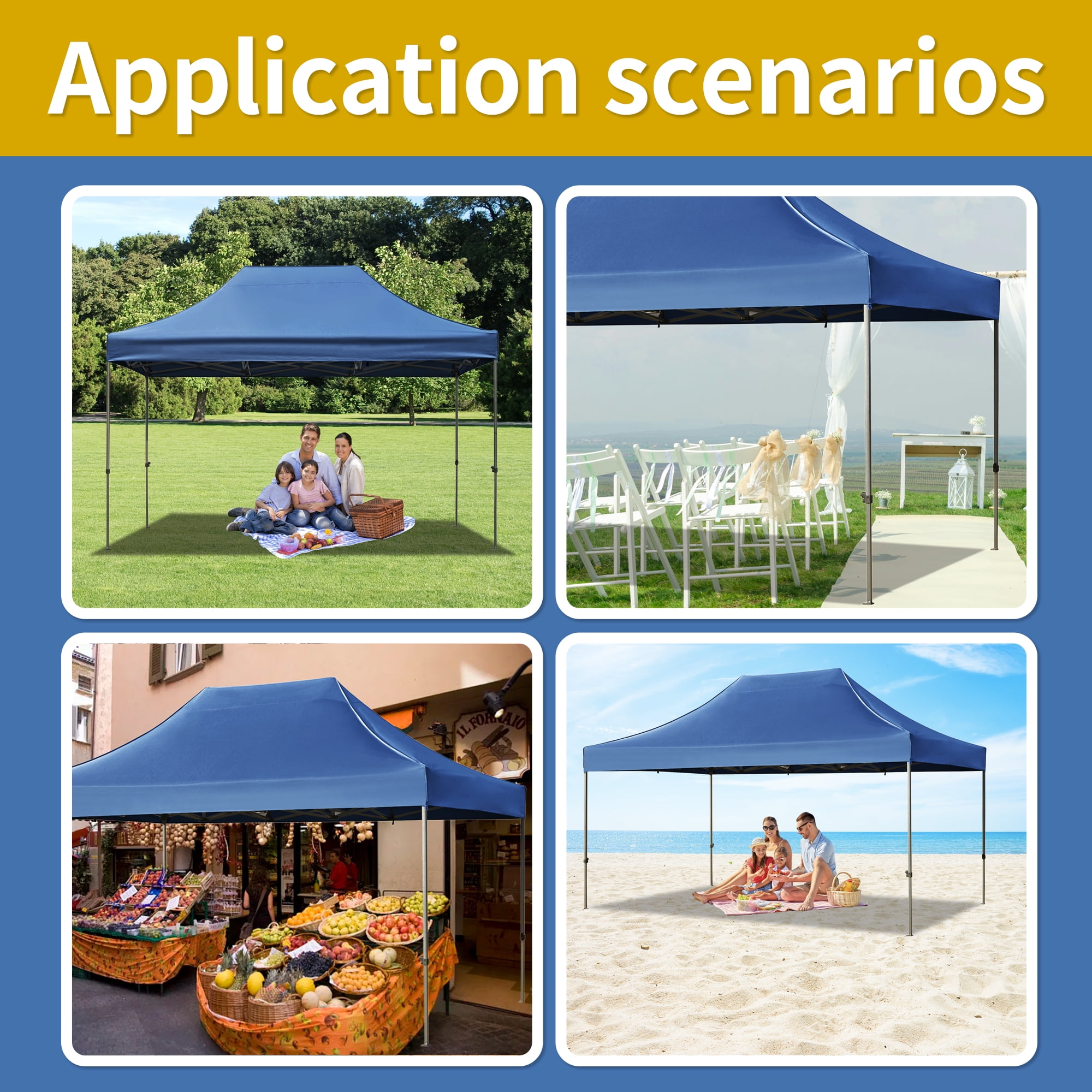 Euroco 10x15 Pop Up Canopy Tent, Heavy Duty Party Tent with 4 Sidewalls UV Waterproof Protection, 3 Height Adjustable Outdoor Canopy Tent for Weddings, Events, and Backyard Gatherings, Blue - Image 3