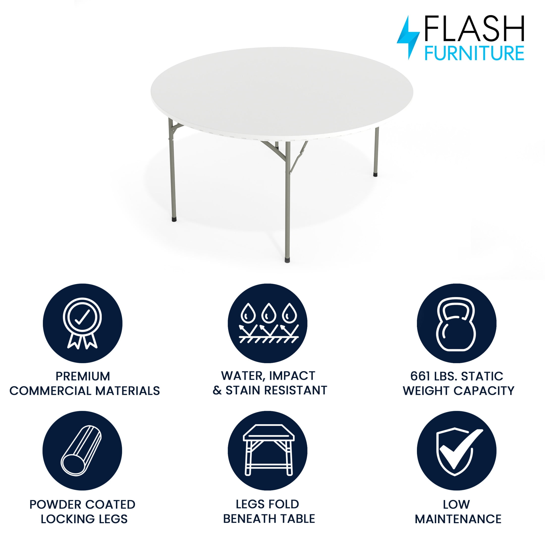 Flash Furniture Kathryn 5' Round Indoor/Outdoor Plastic Folding Event Table, White - Image 9