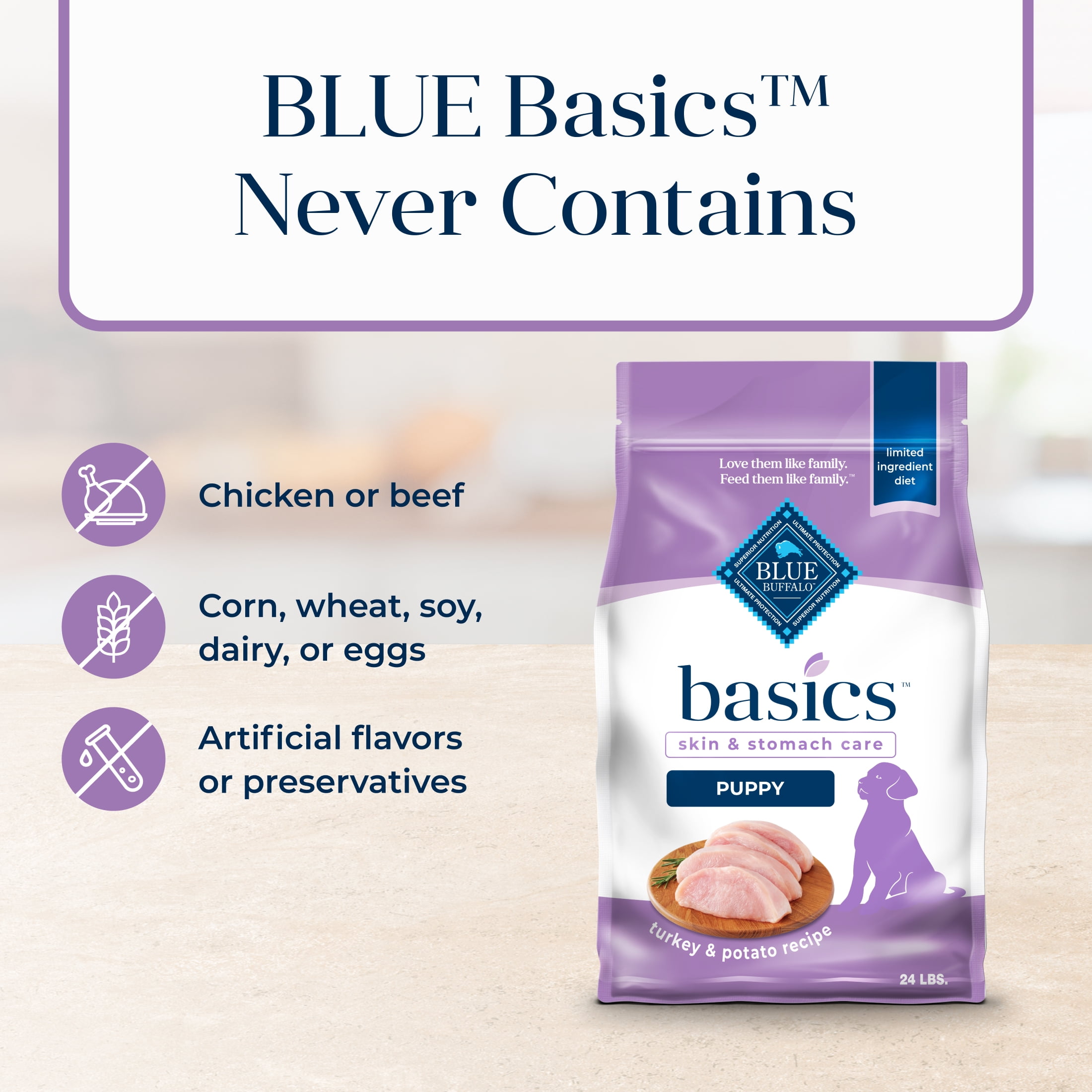 Blue Buffalo Basics Dry Dog Food for Puppies, Limited Ingredient Diet, Turkey, 24 lbs. - Image 2