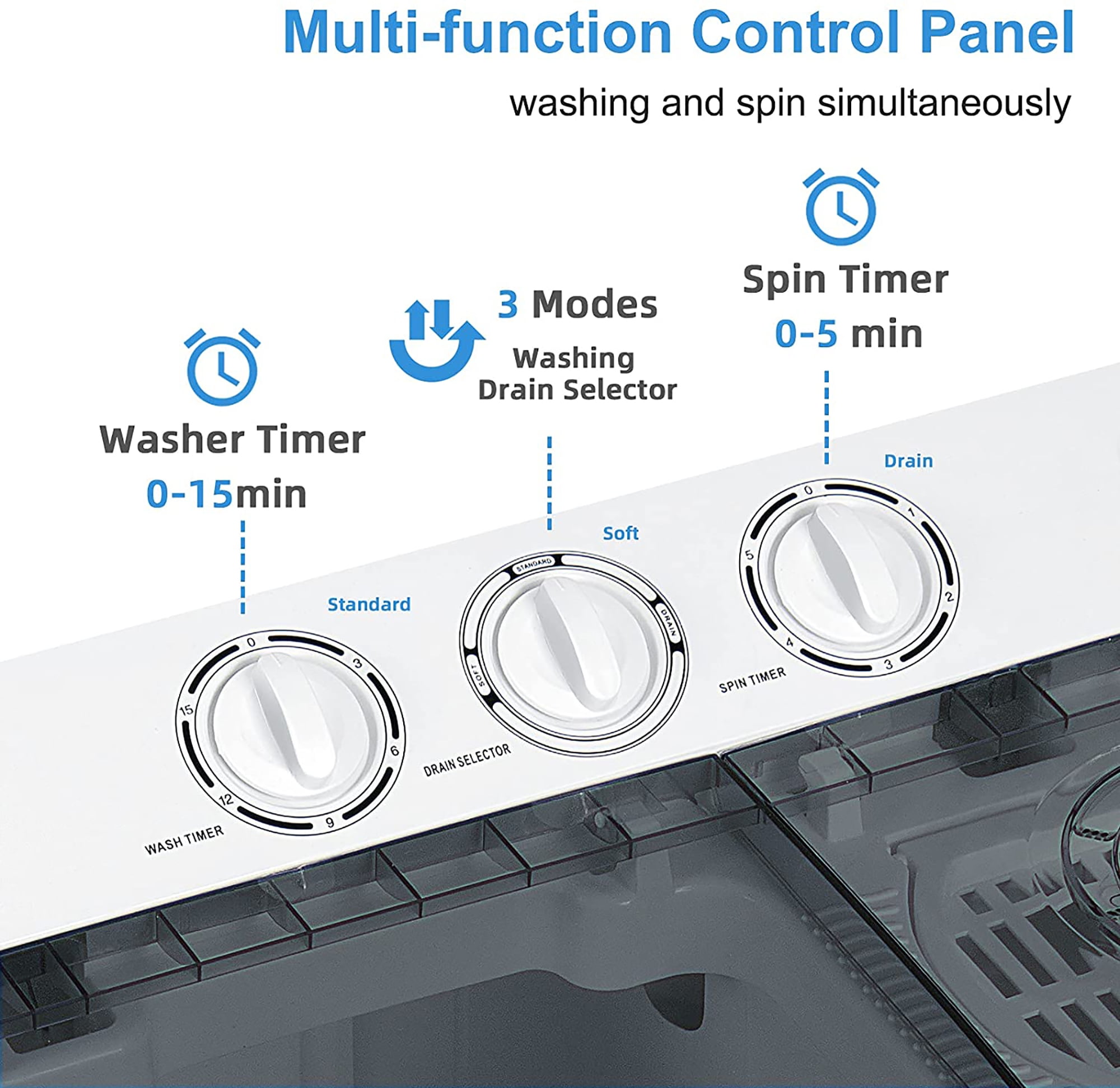 Costway Portable Twin Tub Washing Machine Washer(13.2lbs) & Spinner (8.8lbs) Grey - Image 2