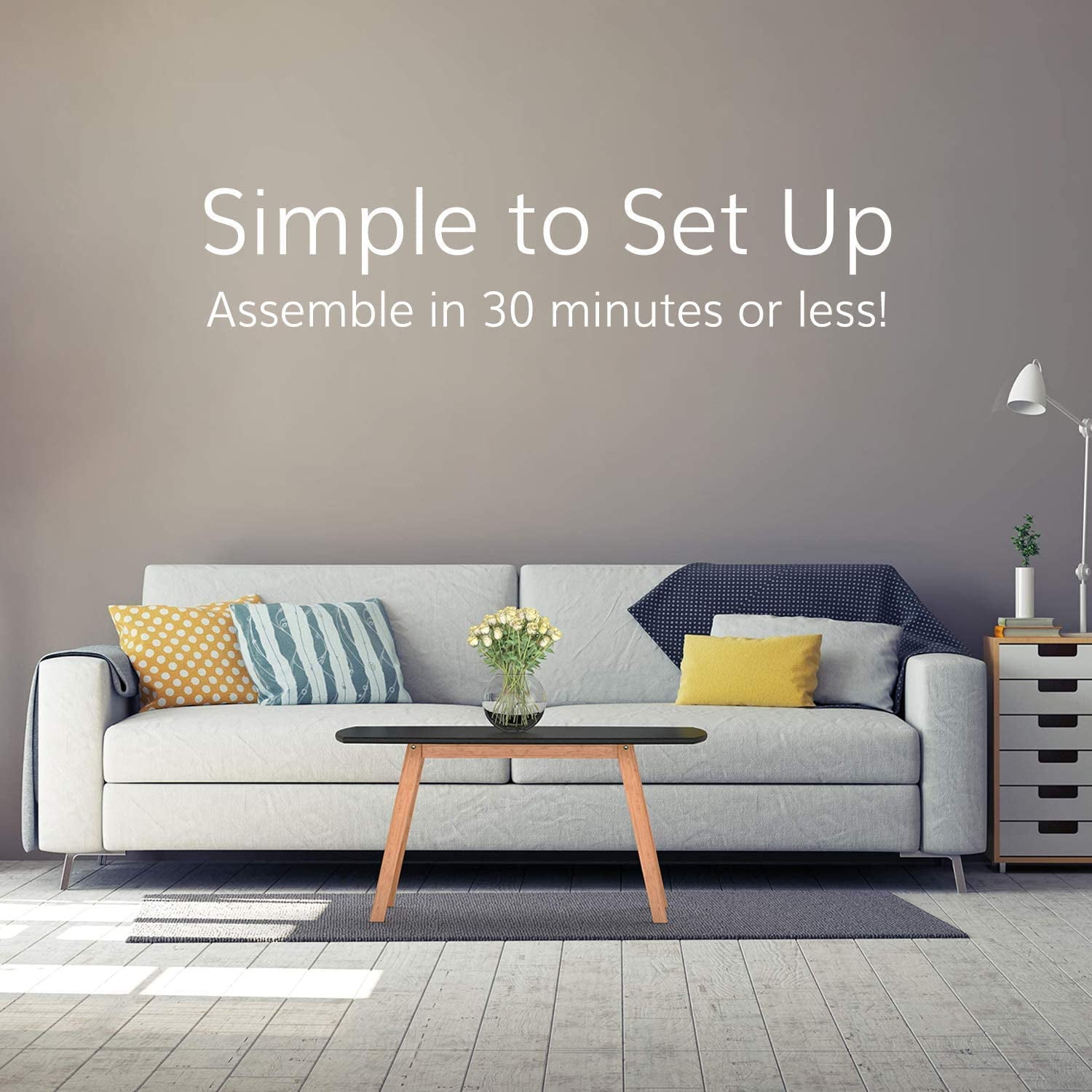 BonVIVO Small Coffee Table - Franz Designer Low Table w/Wooden Bamboo Frame,Men & Women - Image 7