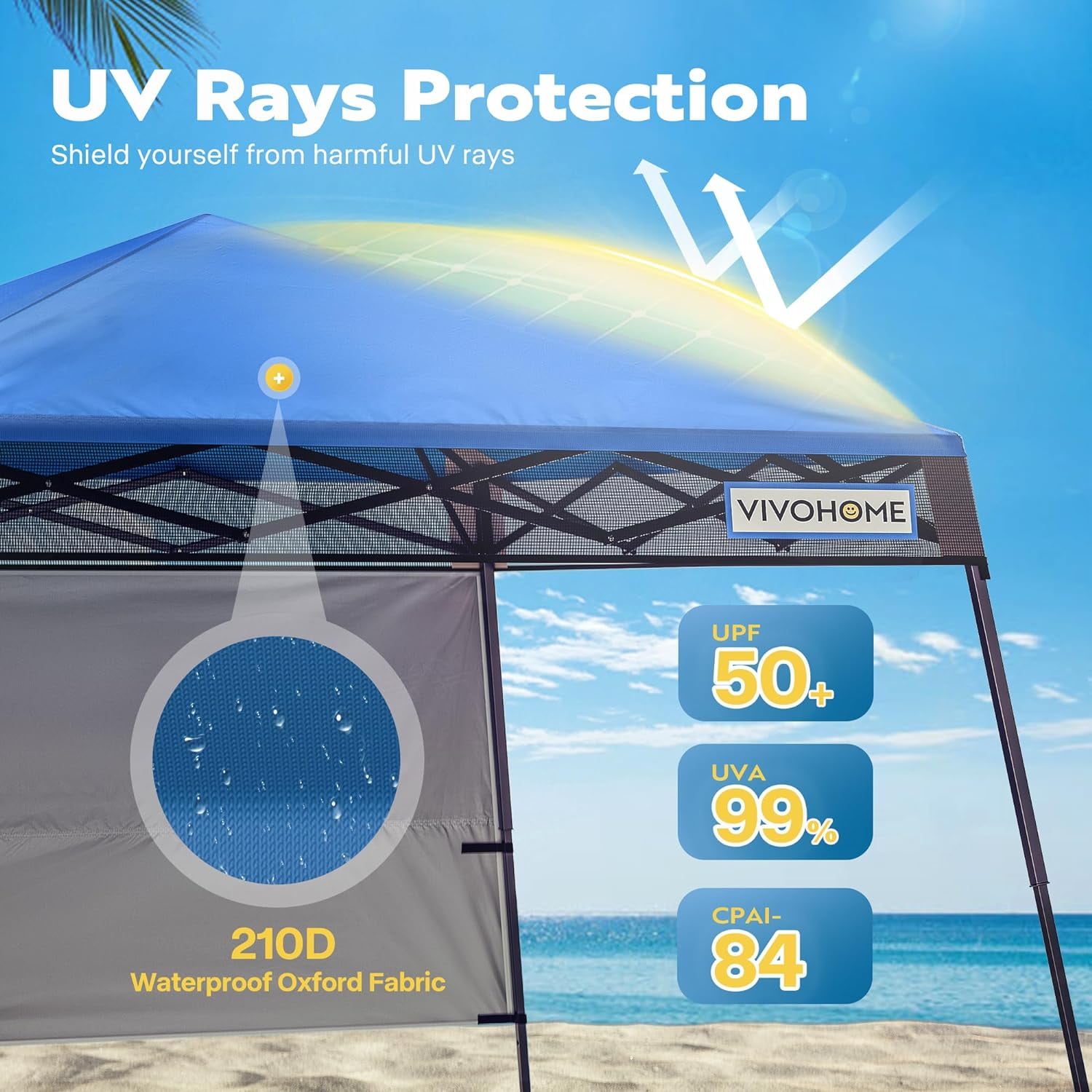 SPECSTAR 8'x8' Slant Leg Canopy Tent with Central Lock Design, Perfect for Camping, Party, Yard, and Beach Events, Beige (6x6ft Canopy Cover) - Image 2