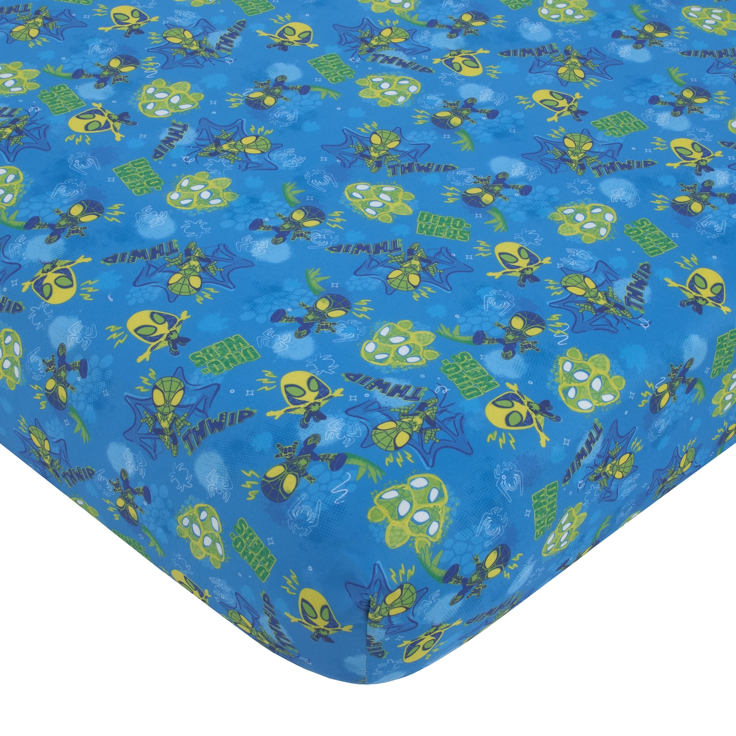 Marvel Spidey Dino Webs 5-Pc Toddler Bed Set - Comforter, Fitted Sheet, Top Sheet, Pillowcase, Blanket, Blue, Toddler Boy - Image 10