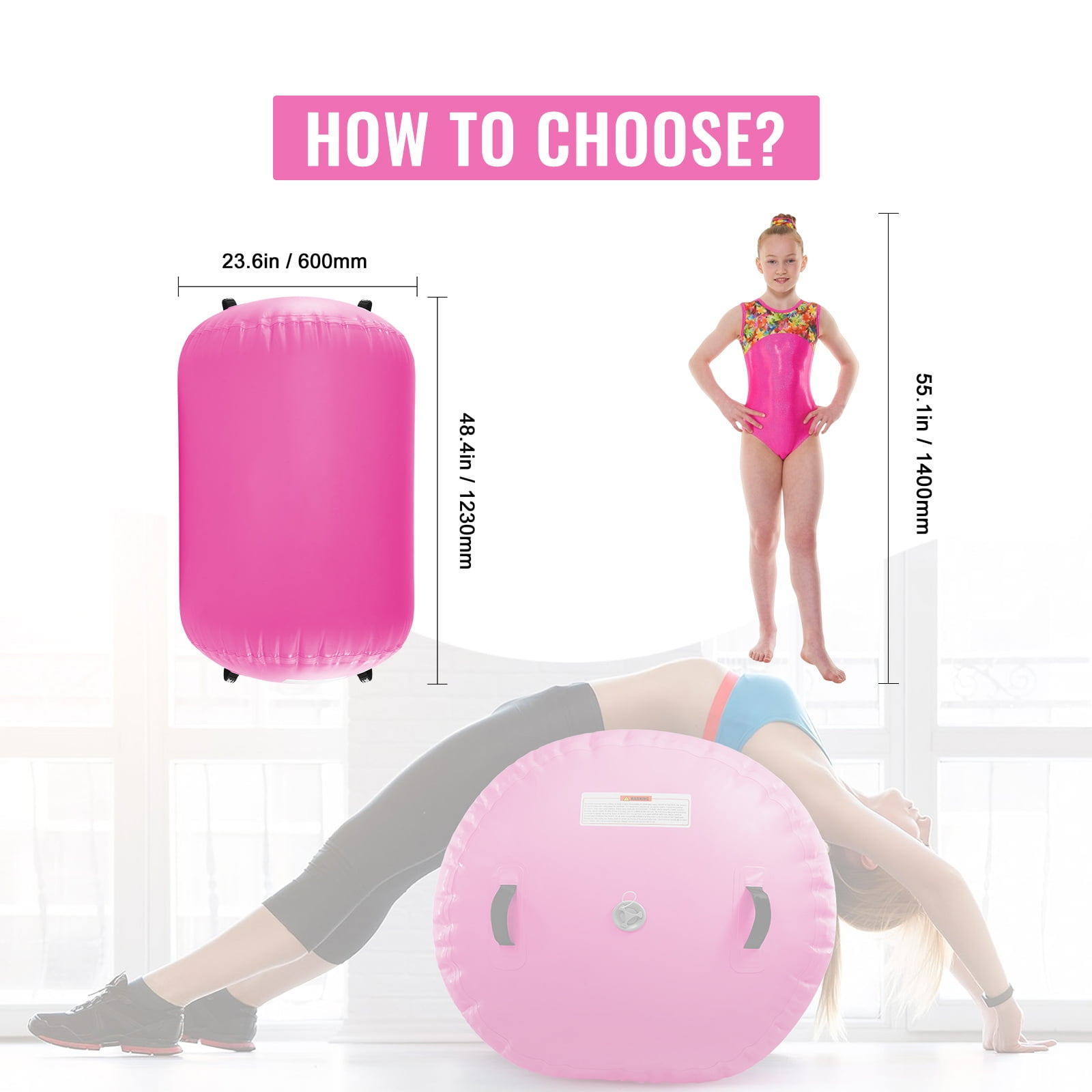 KFFKFF Air Mat for Tumbling, Round Inflatable Gymnastics Roller, Air Barrel Equipment with Electric Pump, Ideal for Home, Gym, Yoga, Cheer, Beach, Park, Water Activities, Pink - Image 6