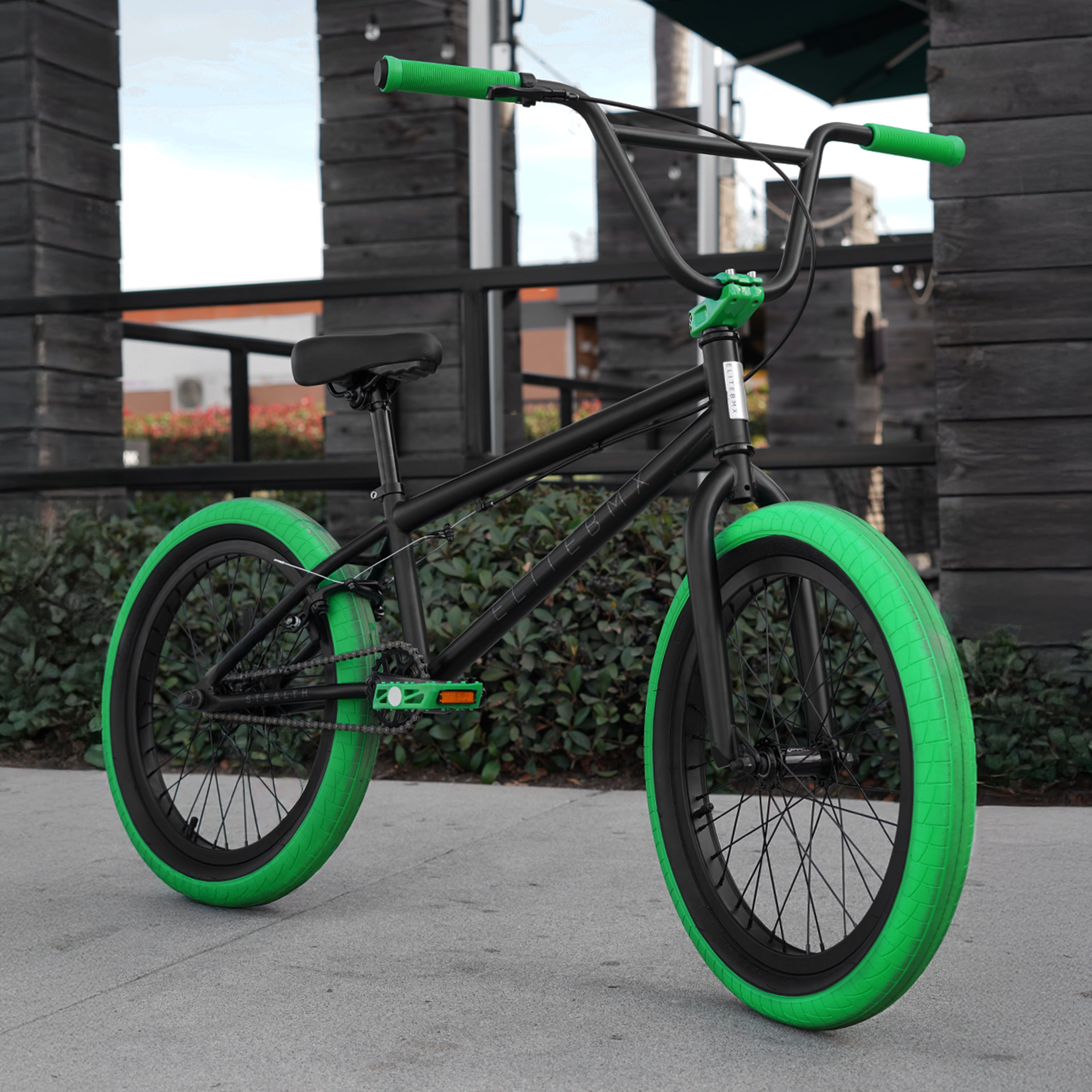 Elite BMX Bicycle 20” Freestyle Bike - Stealth Black Green Ideal for Ages 7 to 18 Years - Image 3